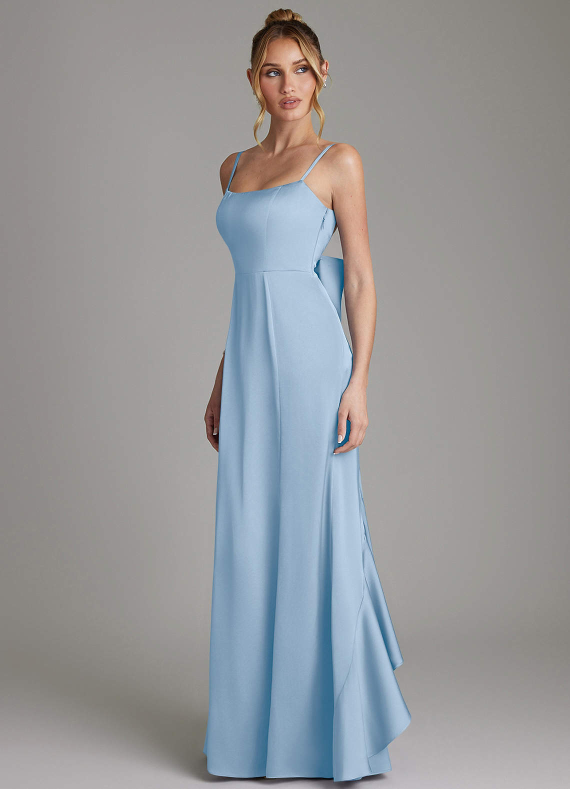 Zherra Mermaid Scoop-Neck Stretch Satin Bridesmaid Dress in Powder Blue