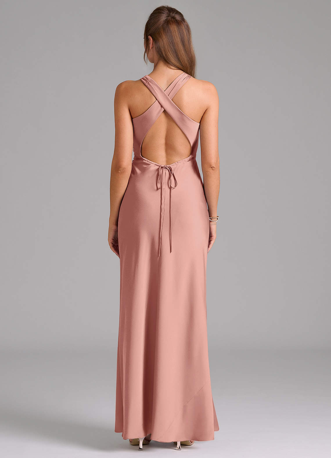 Evadne Sheath Scoop-Neck Stretch Satin Bridesmaid Dress in Rosette
