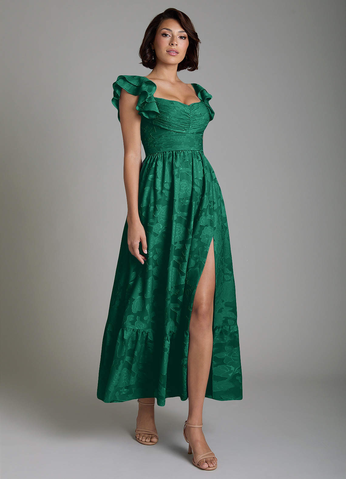 Anaya A-Line V-Neck Floral Burnout Bridesmaid Dress in Emerald