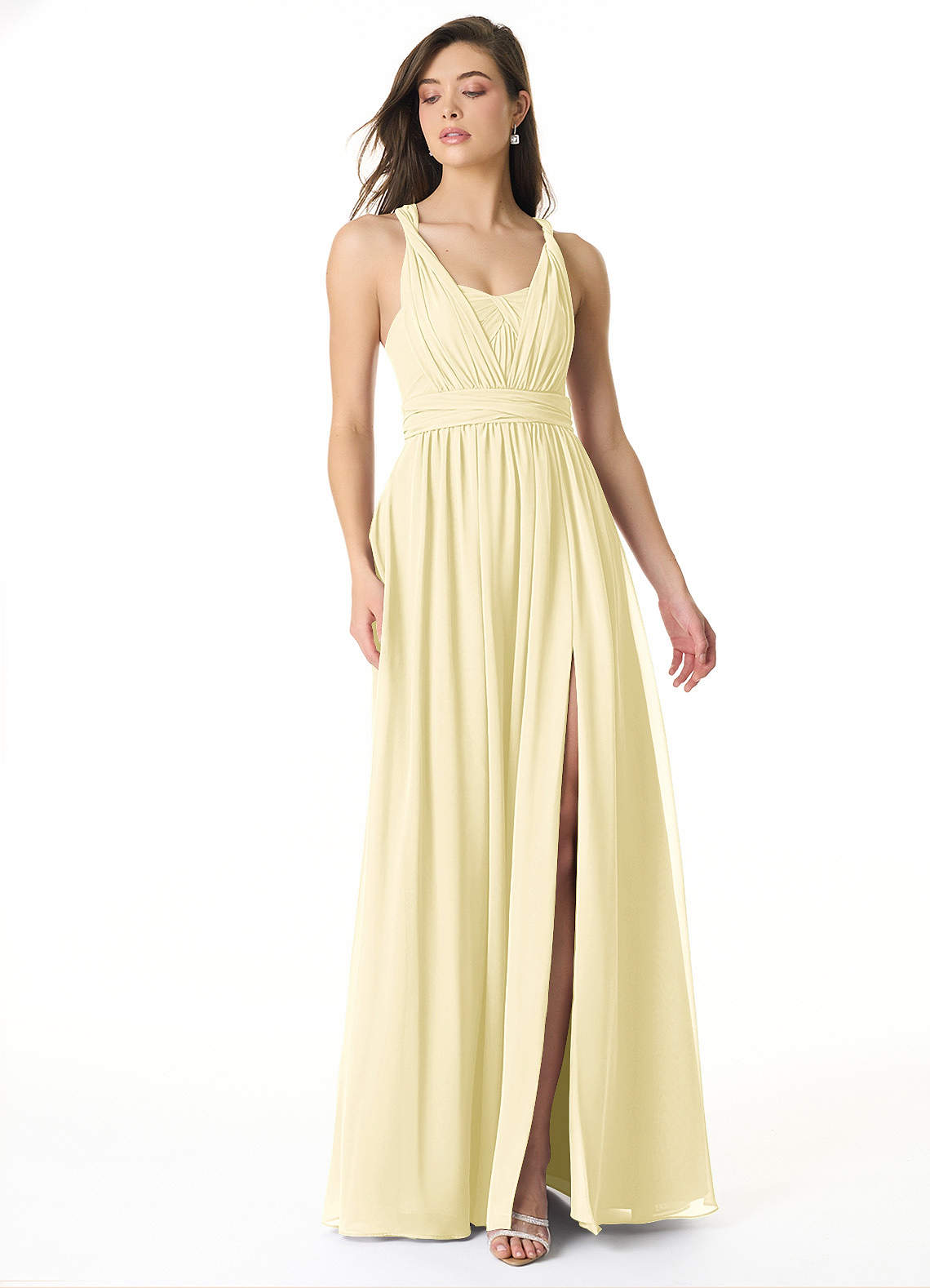 Olani A-Line V-Neck Chiffon Bridesmaid Dress in Lemon Sorbet