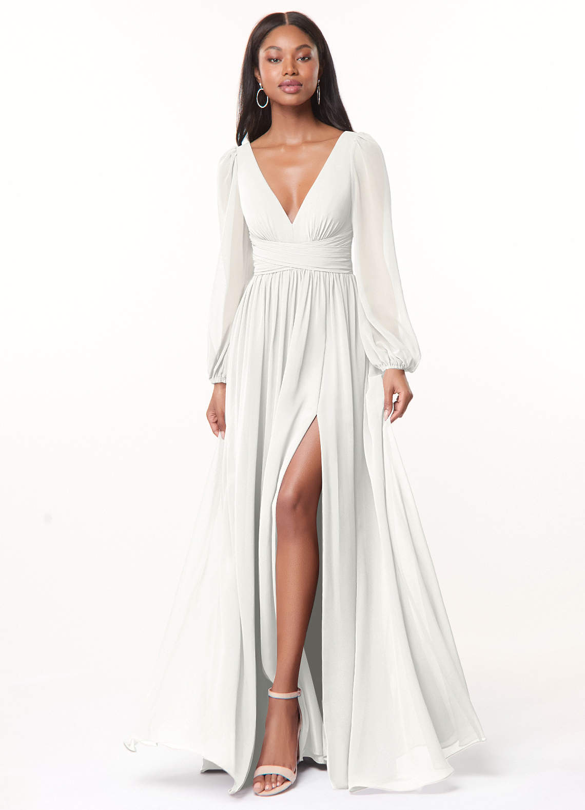 Norah A-Line V-Neck Chiffon Bridesmaid Dress in white