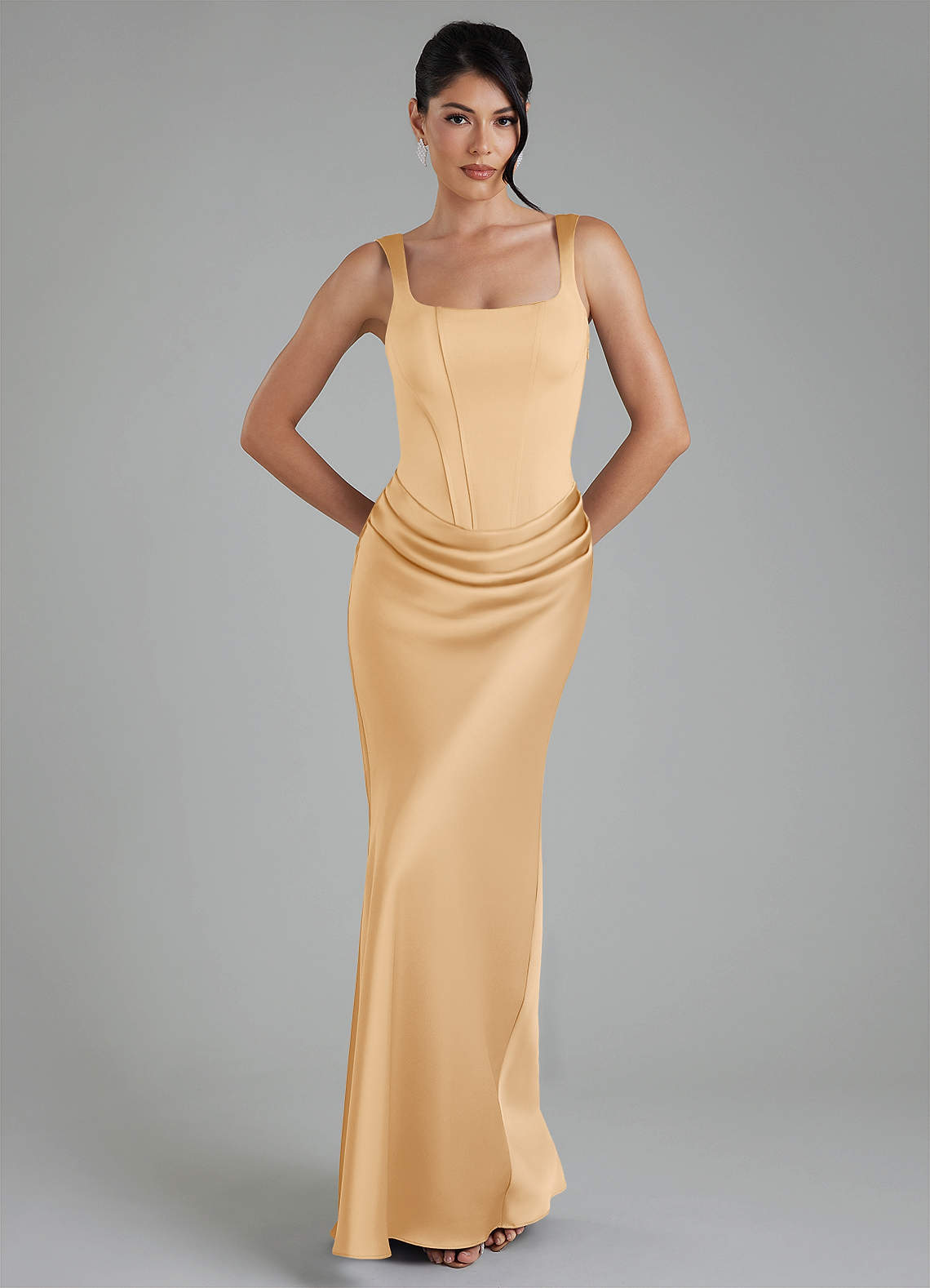 Etta Mermaid Square-Neck Stretch Satin Bridesmaid Dress in Gold
