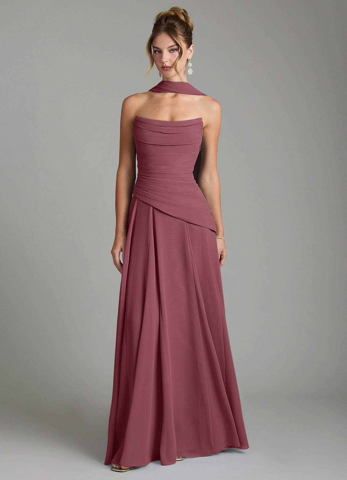 Gabriela A-Line Cowl-Neck Chiffon Bridesmaid Dress in Desert Rose