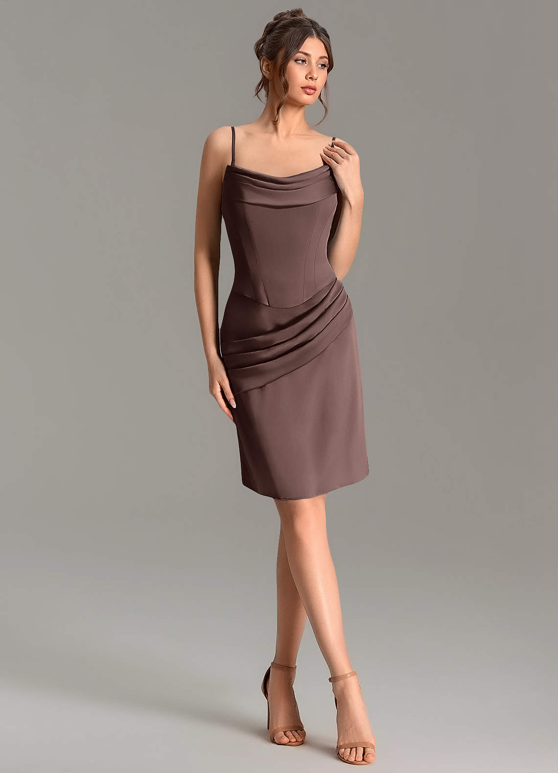 Adrienne Mermaid Cowl-Neck Stretch Satin Bridesmaid Dress