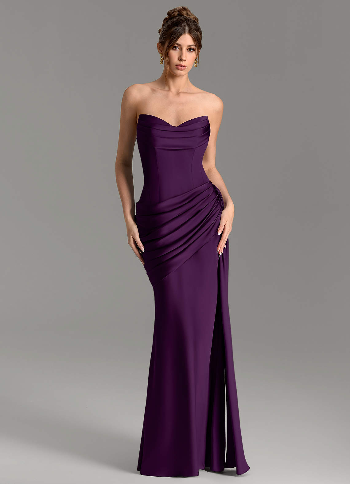 Zorah Mermaid Sweetheart Stretch Satin Bridesmaid Dress in Grape