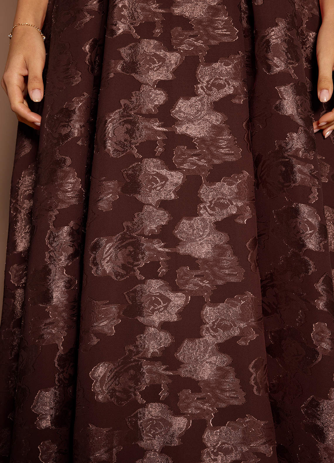 Briac A-Line Scoop-Neck Fil Coupé Evening Dress in Mocha Coco