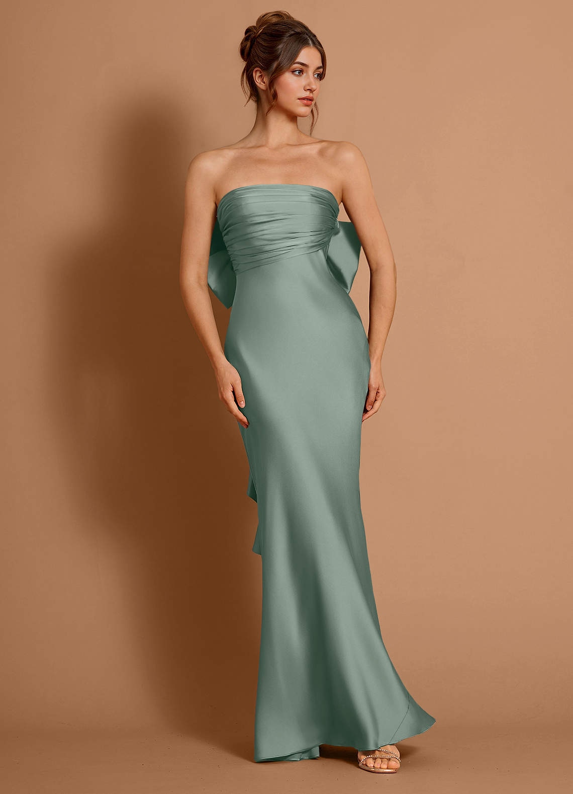Aveline Mermaid Strapless Stretch Satin Evening Dress in Vintage Sage