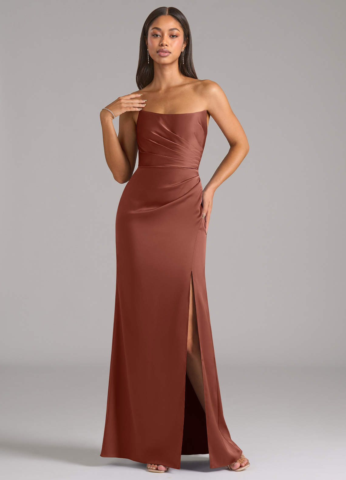 Marla Sheath Strapless Stretch Satin Bridesmaid Dress in Auburn