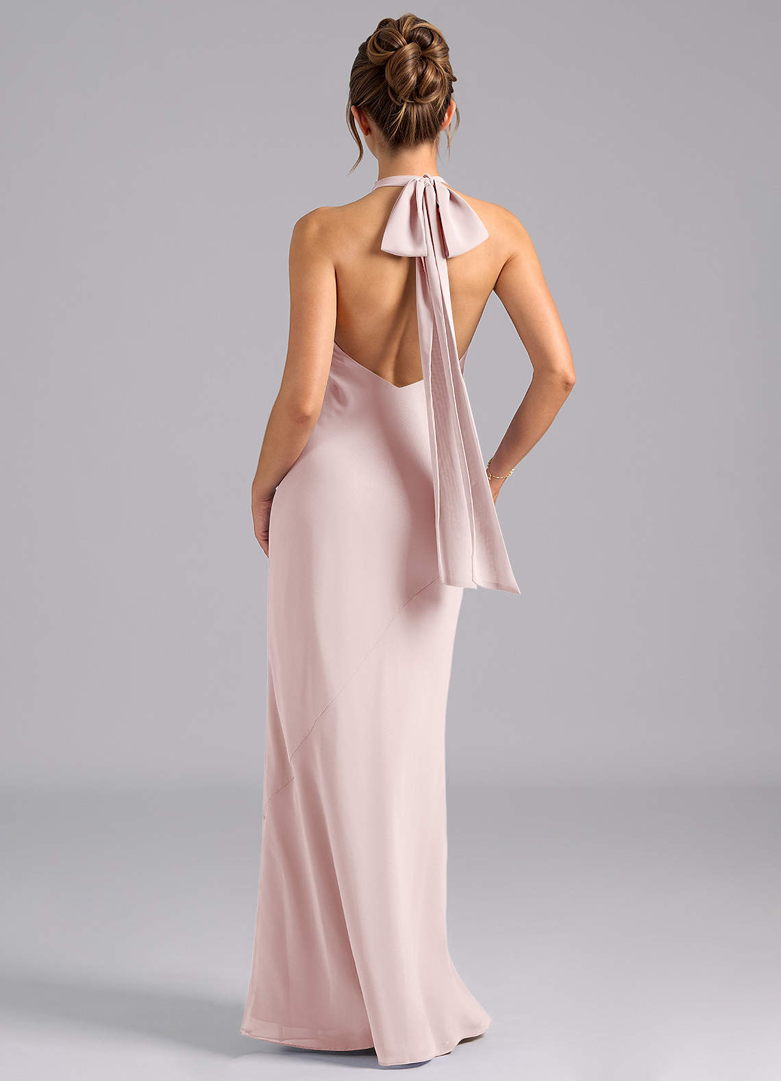 Velli Mermaid Halter Chiffon Bridesmaid Dress in Blushing Pink
