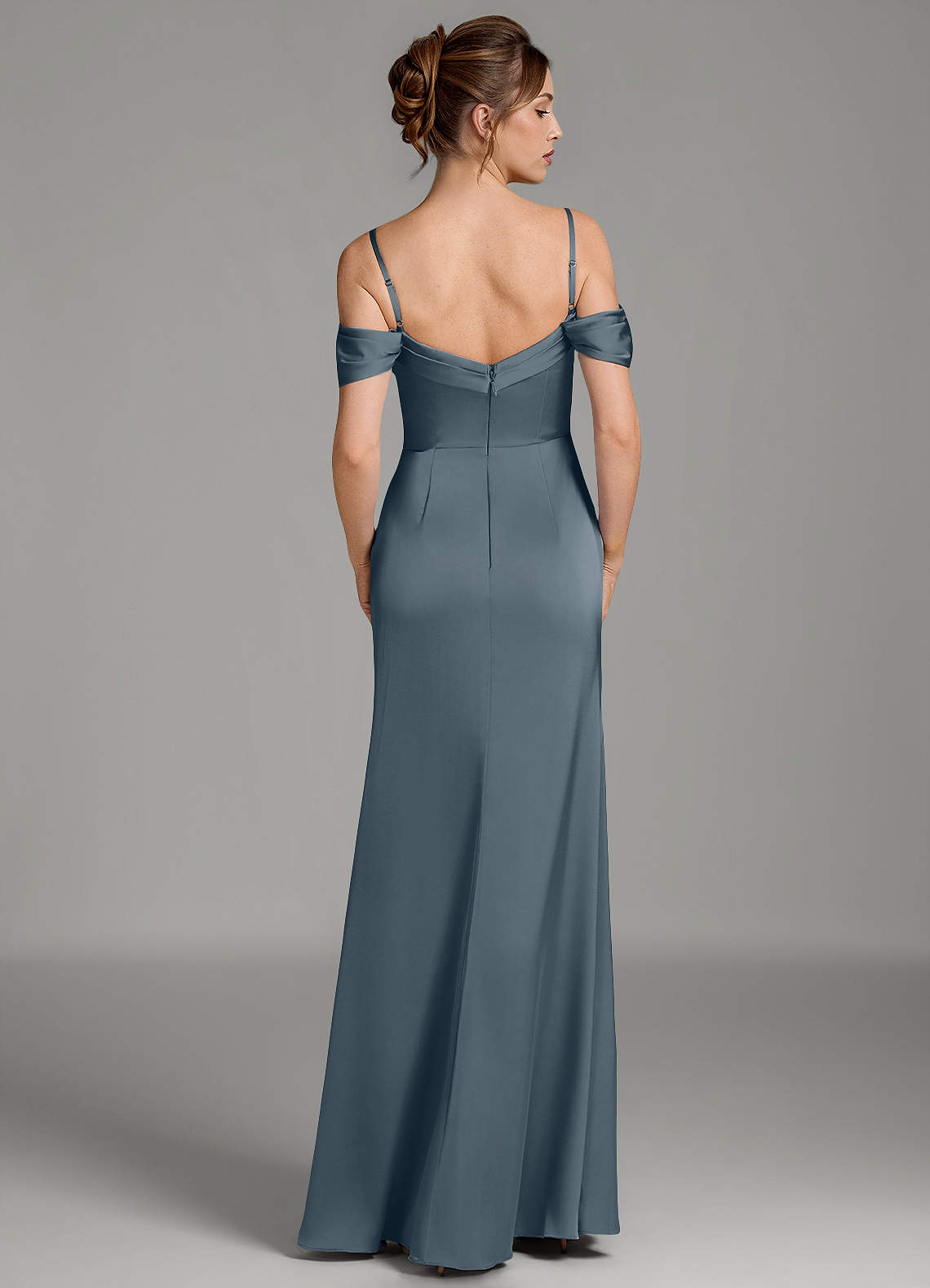 Wyatt Mermaid Off-the-Shoulder Stretch Satin Bridesmaid Dress in Twilight