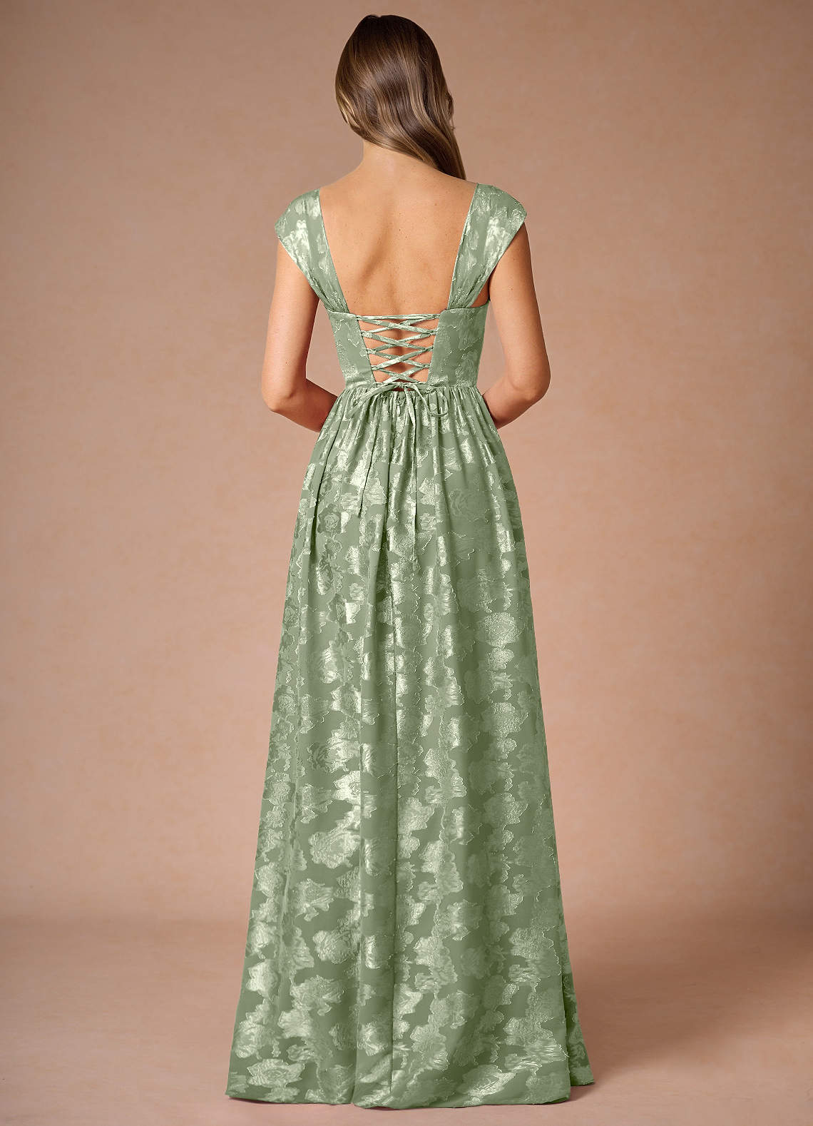 Hazel A-Line Cowl-Neck Fil Coupé Wedding Guest Dress in Light Green