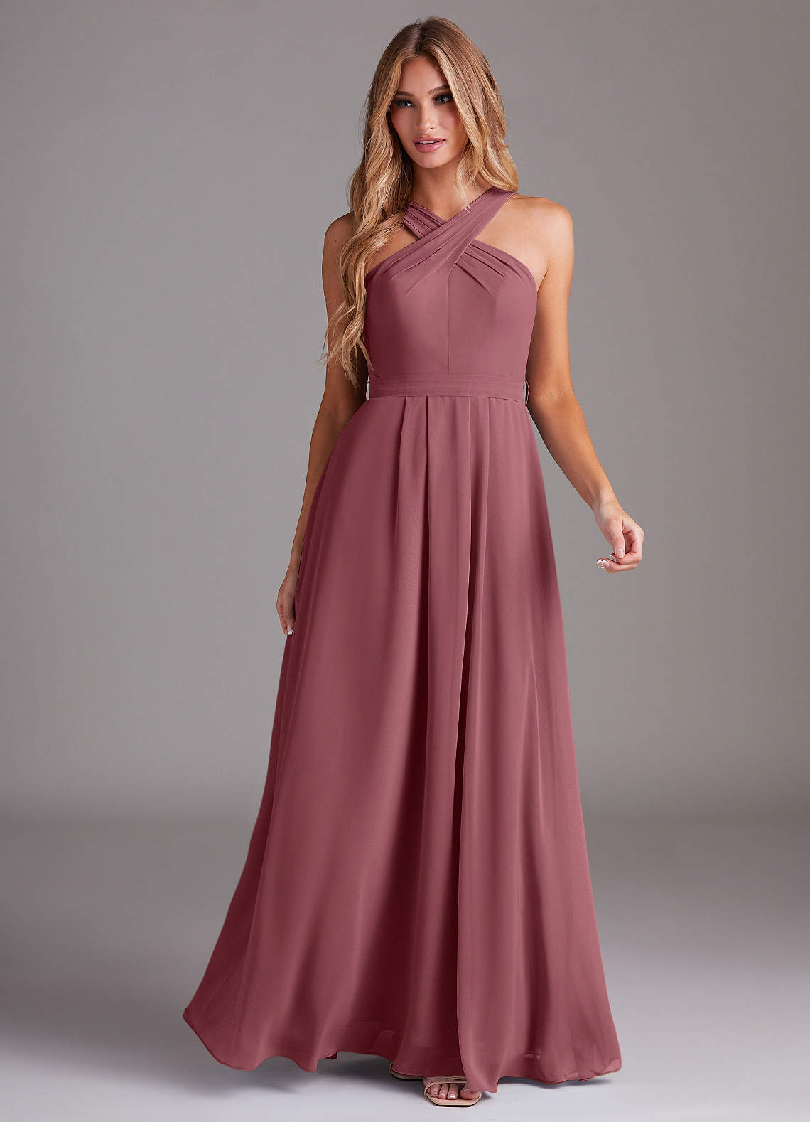 Dixie A-Line Halter Chiffon Bridesmaid Dress in Desert Rose