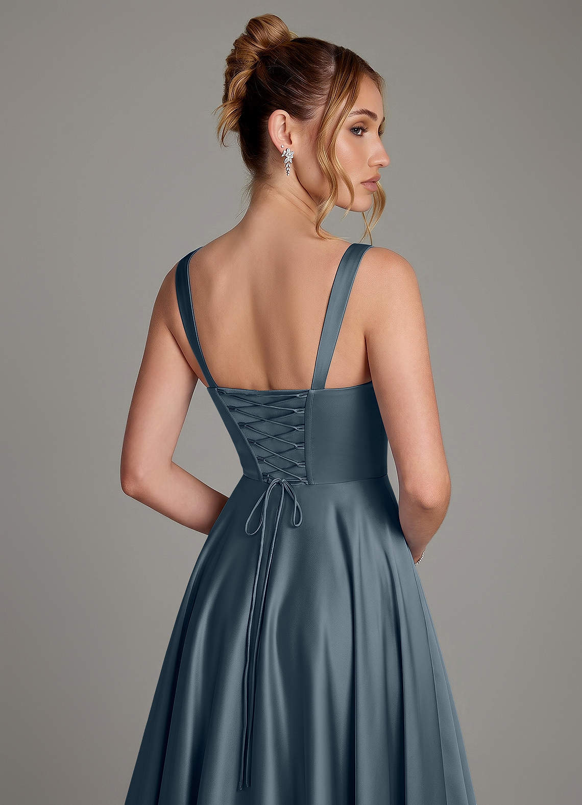 Azaria A-Line Square-Neck Stretch Satin Bridesmaid Dress in Twilight