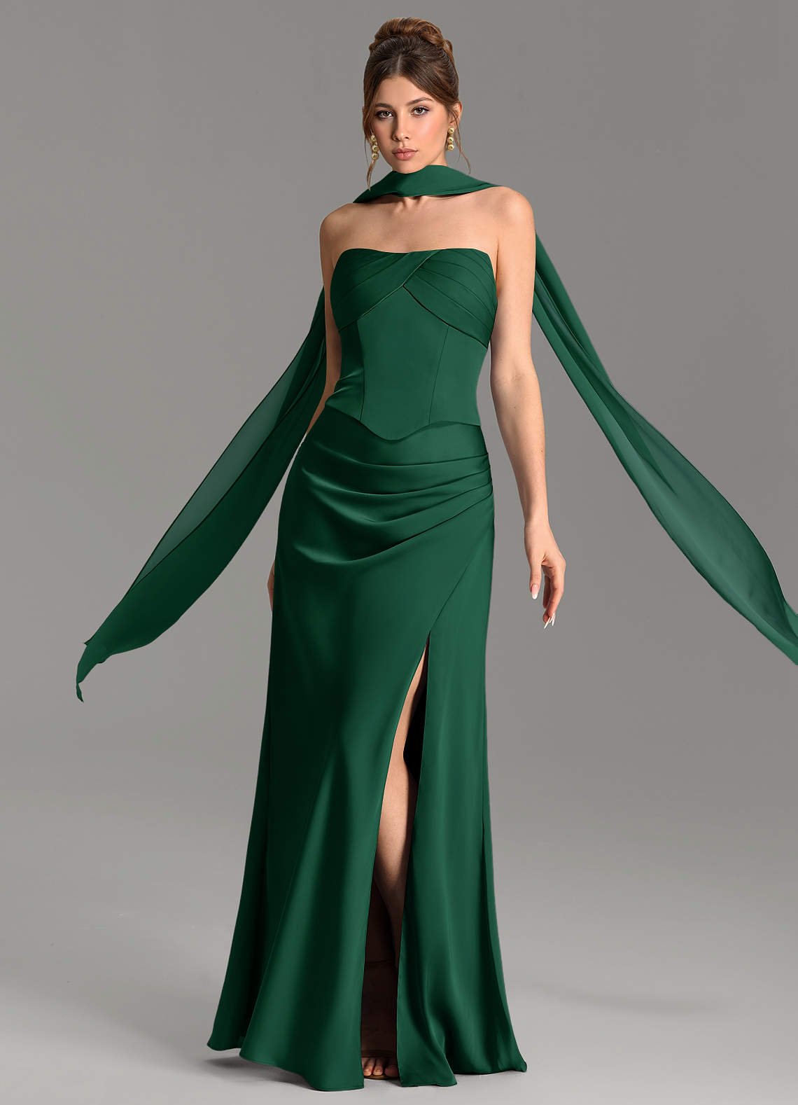Nicki Sheath Scoop-Neck Stretch Satin Bridesmaid Dress in Dark Green
