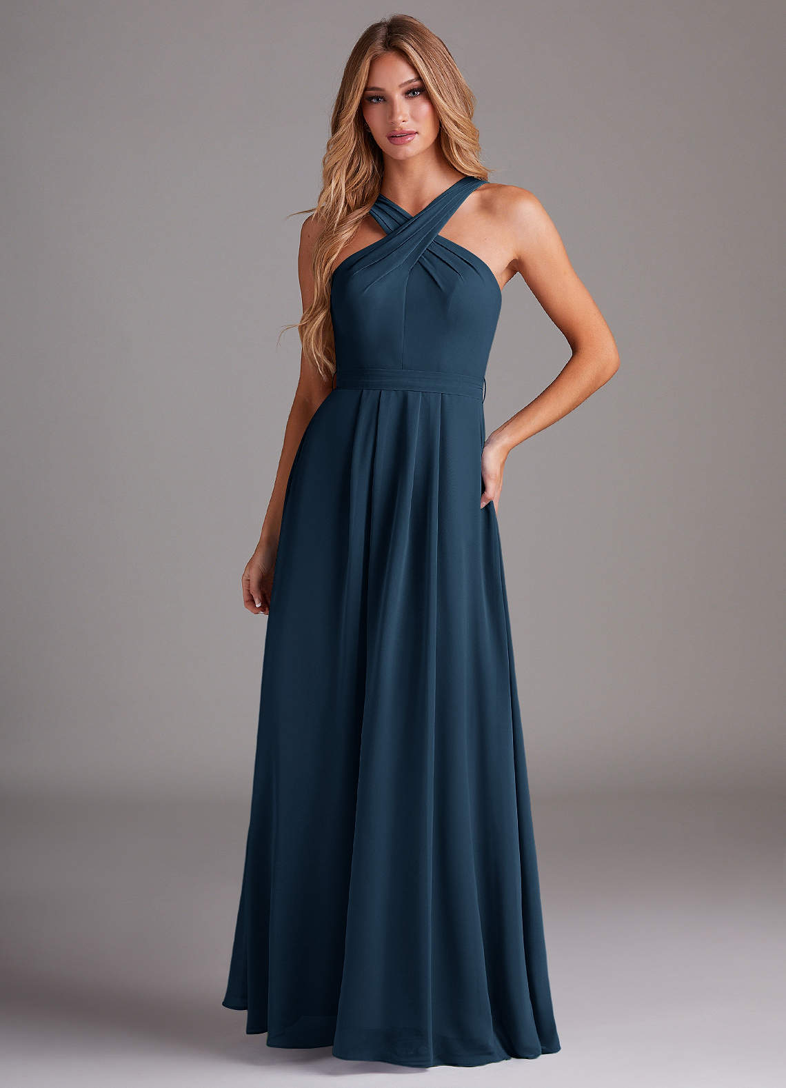 Dixie A-Line Halter Chiffon Bridesmaid Dress in Dark Navy