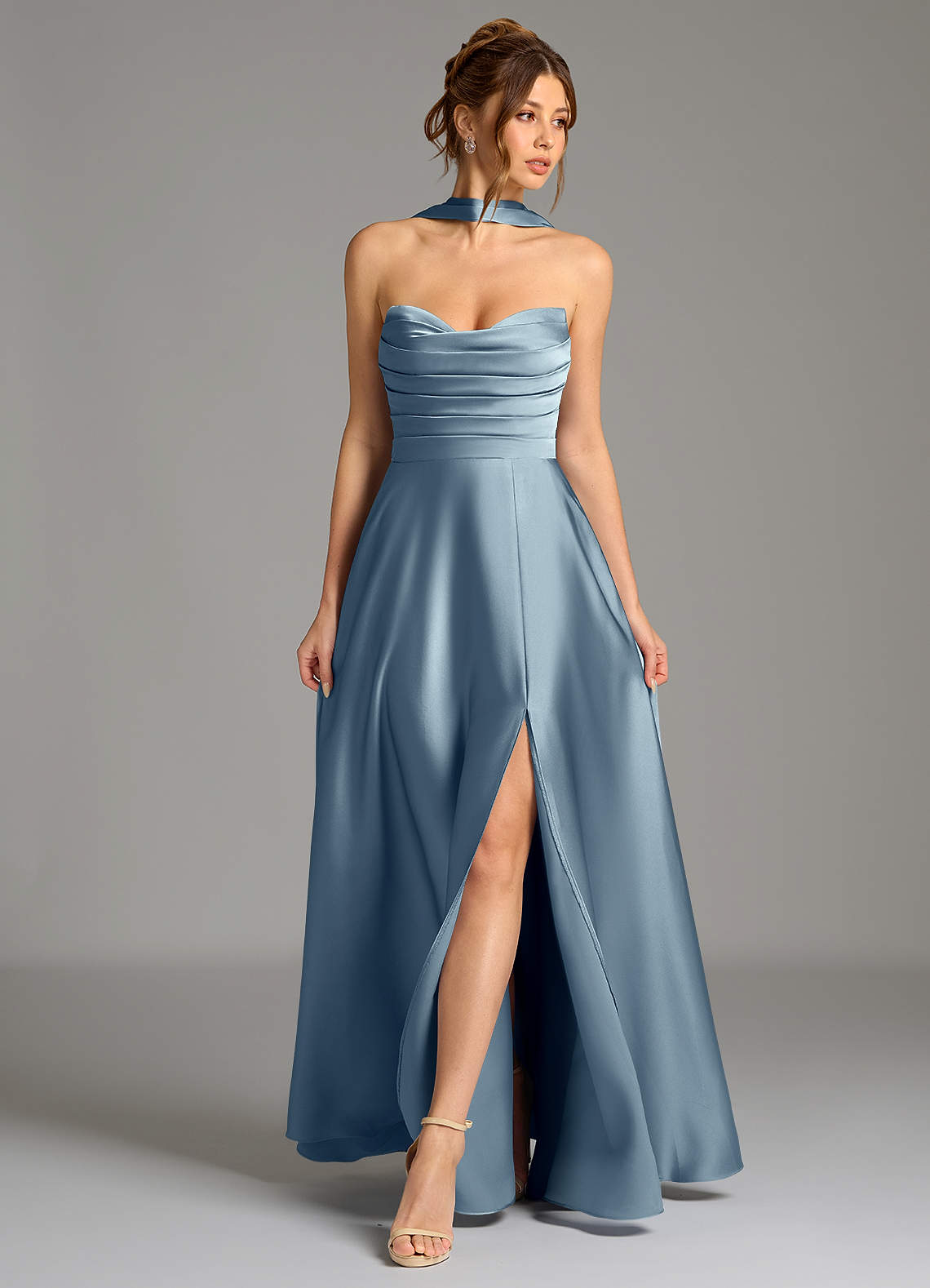 Ayla A-Line Sweetheart Stretch Satin Bridesmaid Dress in dusty blue