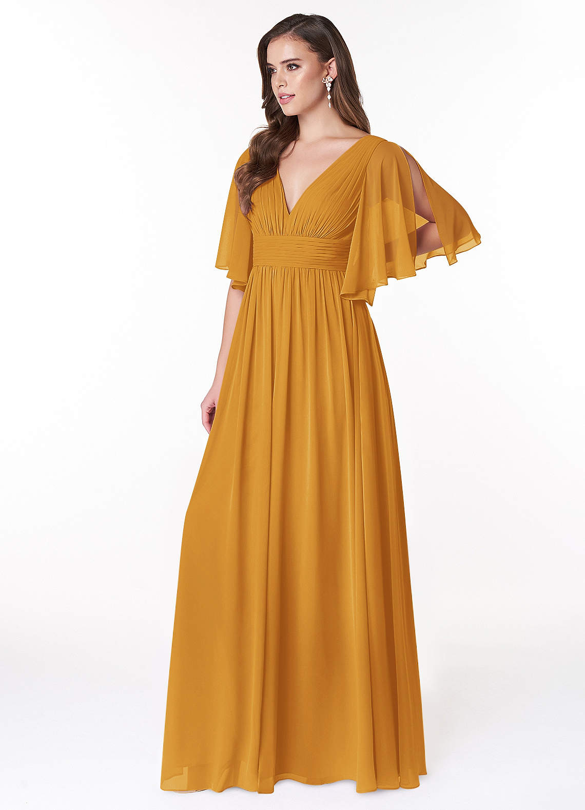 Temeka A-Line V-Neck Chiffon Bridesmaid Dress in butterscotch