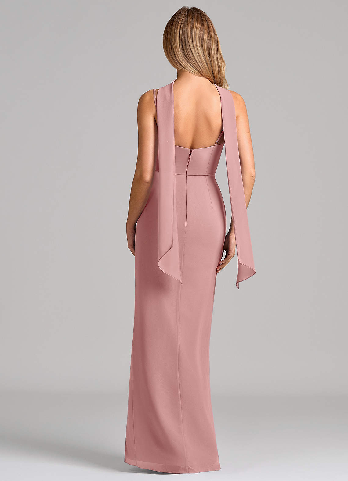 Calandra Sheath Scoop-Neck Chiffon Bridesmaid Dress in dusty rose