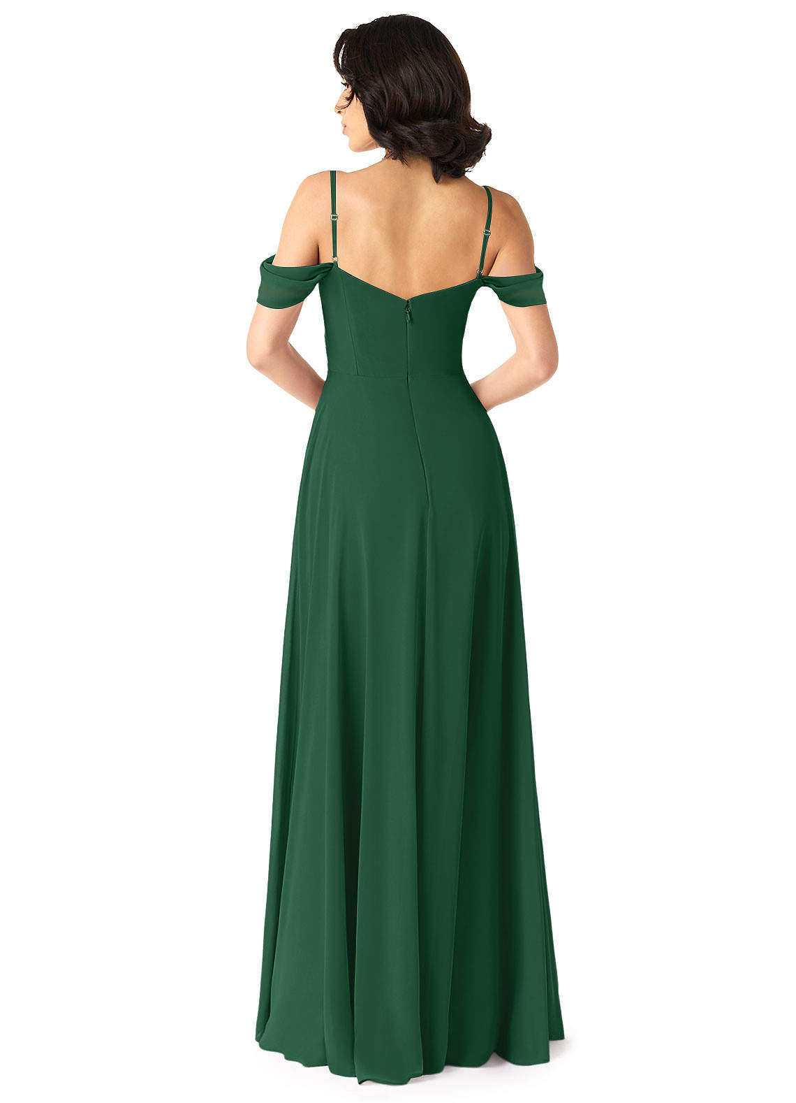 Tancie A-Line Off-the-Shoulder Chiffon Bridesmaid Dress in Dark Green