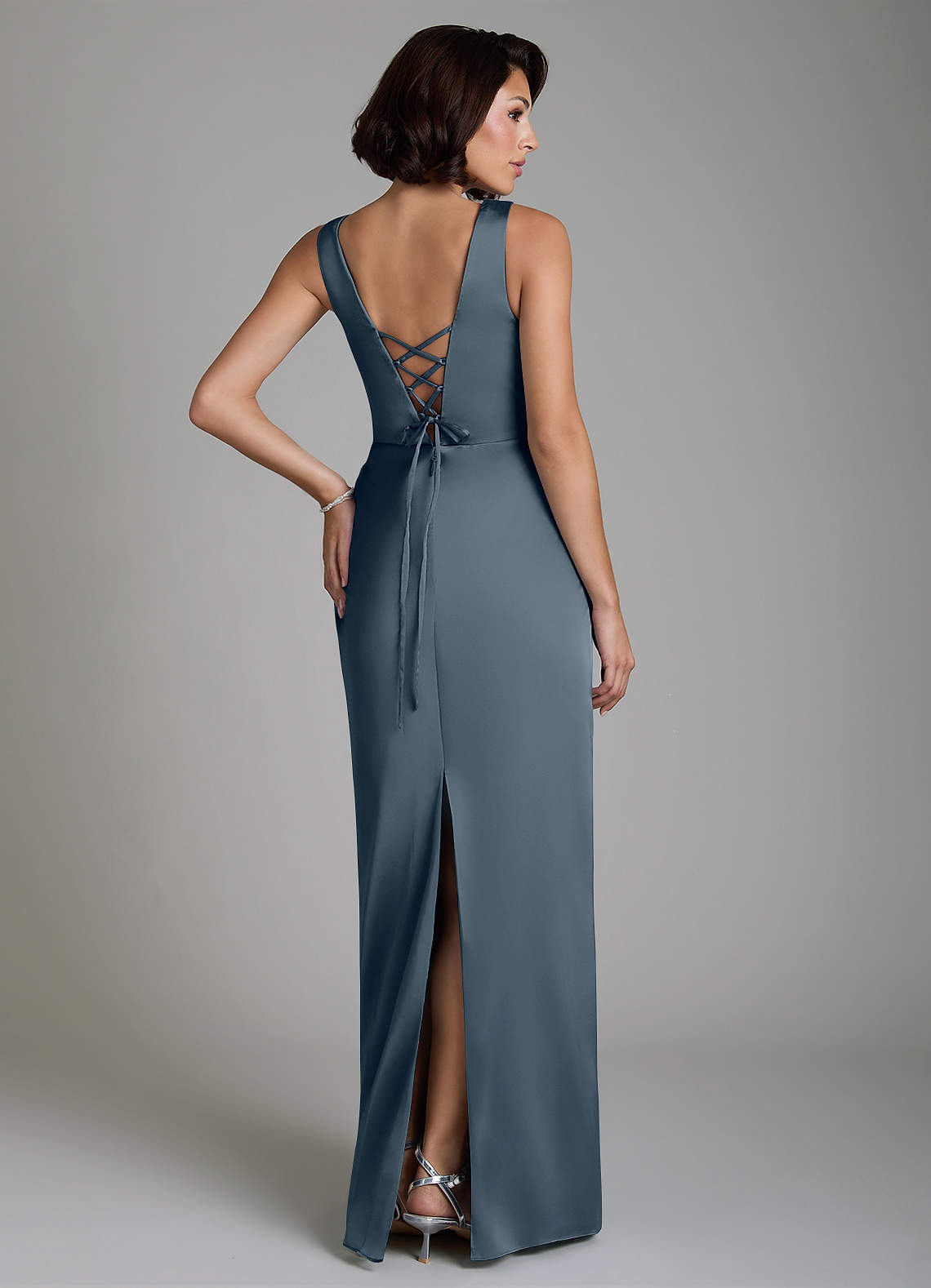 Vanya Sheath V-Neck Stretch Satin Bridesmaid Dress in Twilight