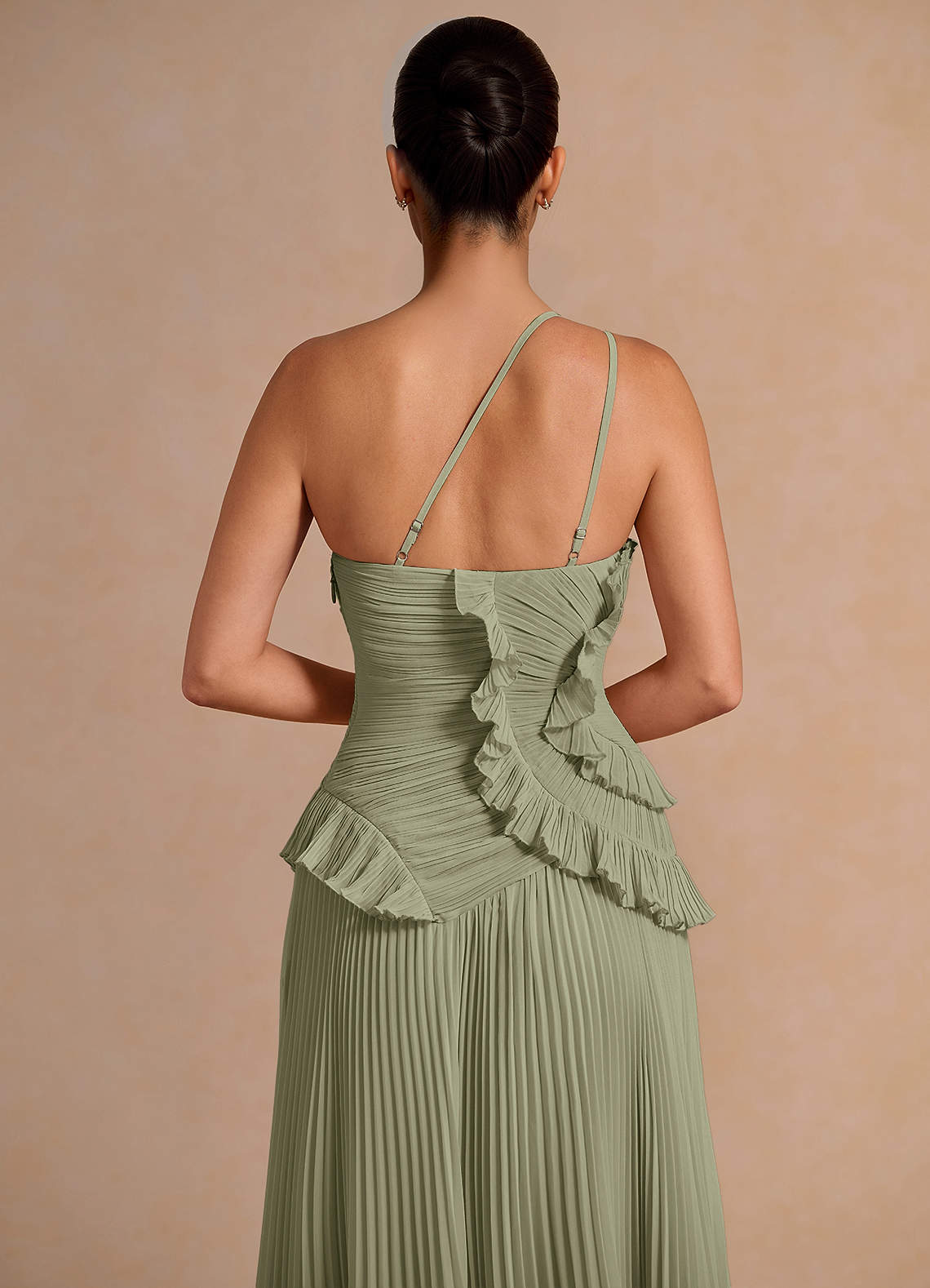 Melody A-Line One-Shoulder Chiffon Evening Dress in Pistachio