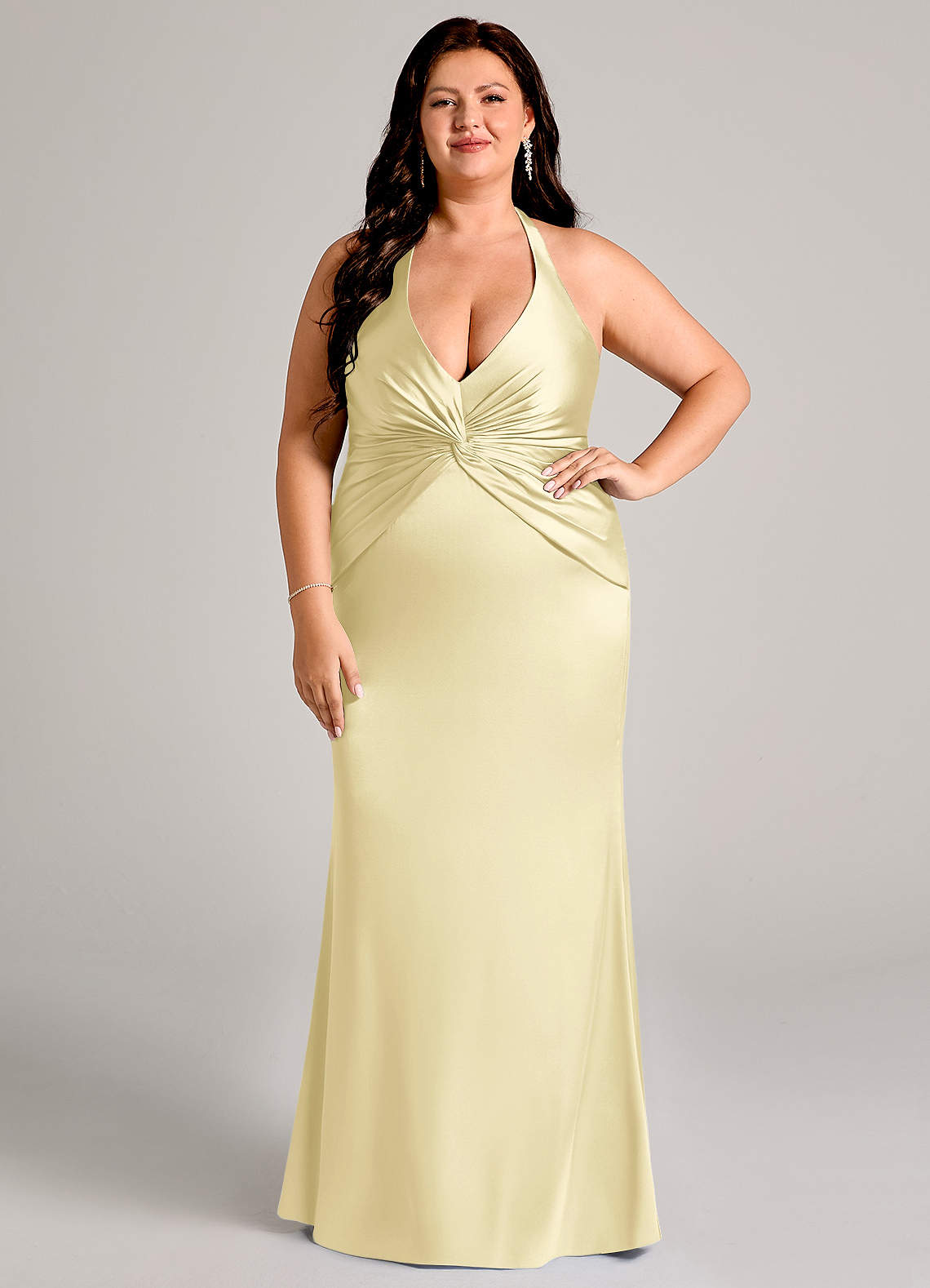 Valerie Mermaid V-Neck Stretch Satin Bridesmaid Dress in Lemon Sorbet