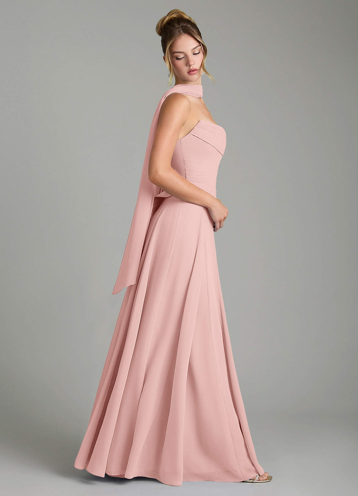 Gabriela A-Line Cowl-Neck Chiffon Bridesmaid Dress in Powder Pink