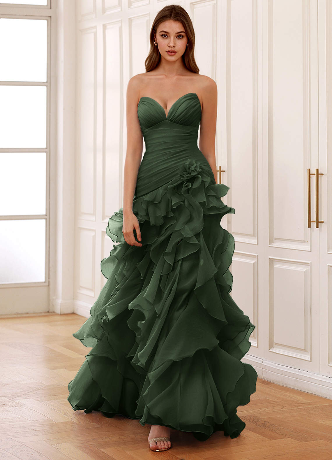 Christabelle Mermaid Sweetheart Chiffon Evening Dress in Dark Green