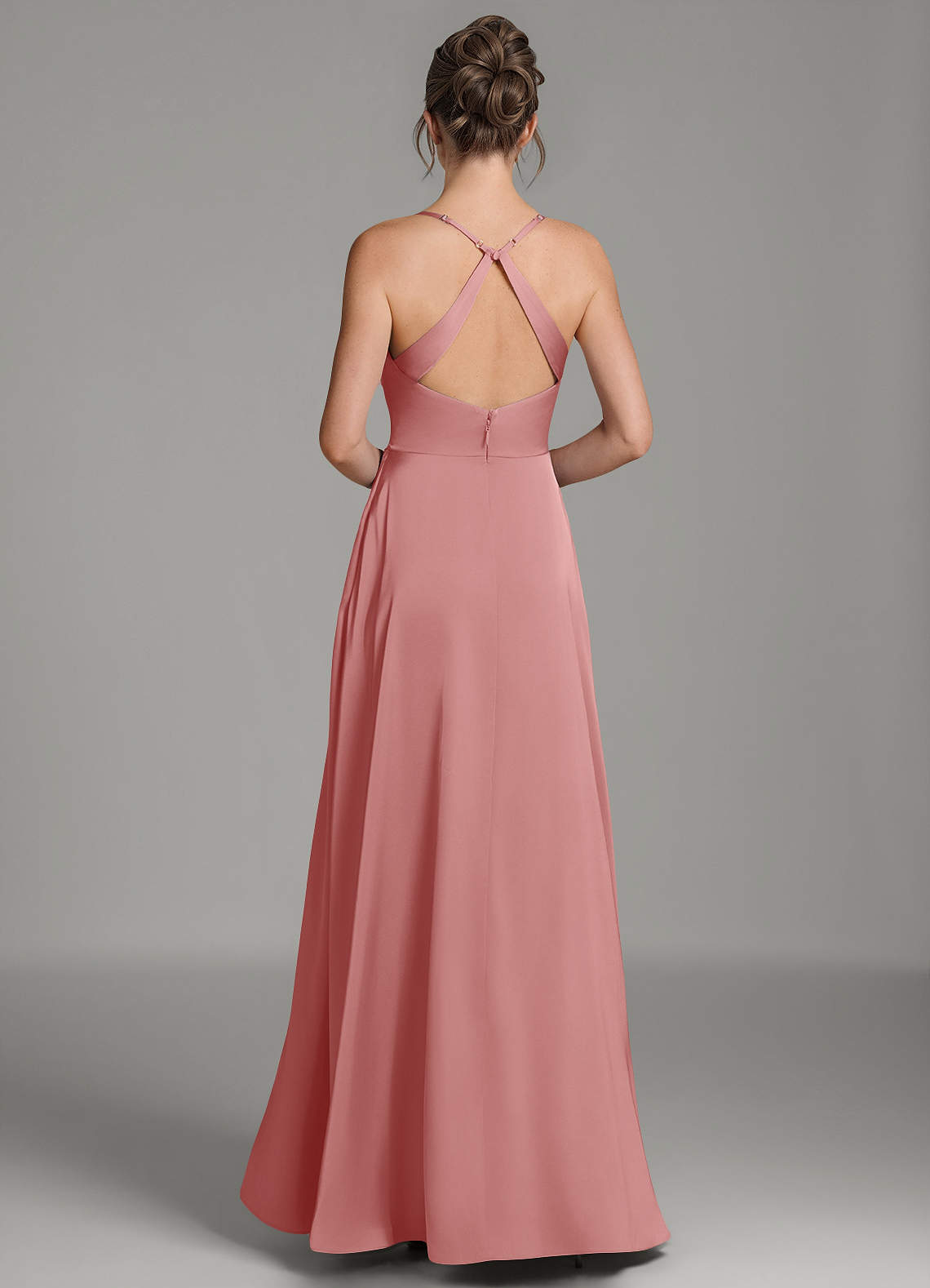 Frankie A-Line Scoop-Neck Stretch Satin Bridesmaid Dress in Antique Rose