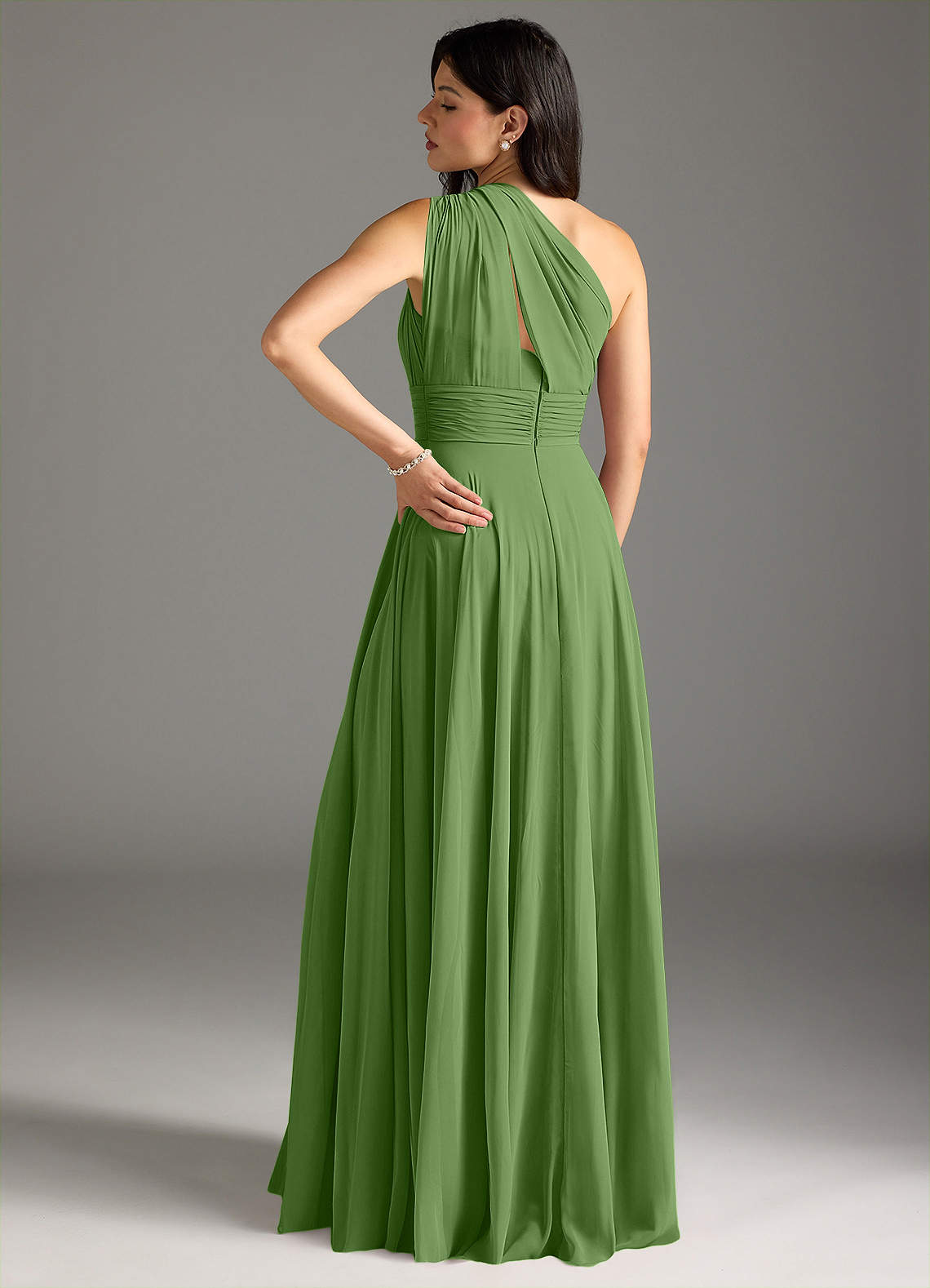 Charlize A-Line One-Shoulder Chiffon Bridesmaid Dress in Basil