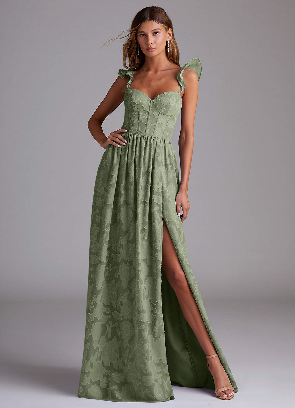 Denisse A-Line Sweetheart Floral Burnout Bridesmaid Dress in Pistachio