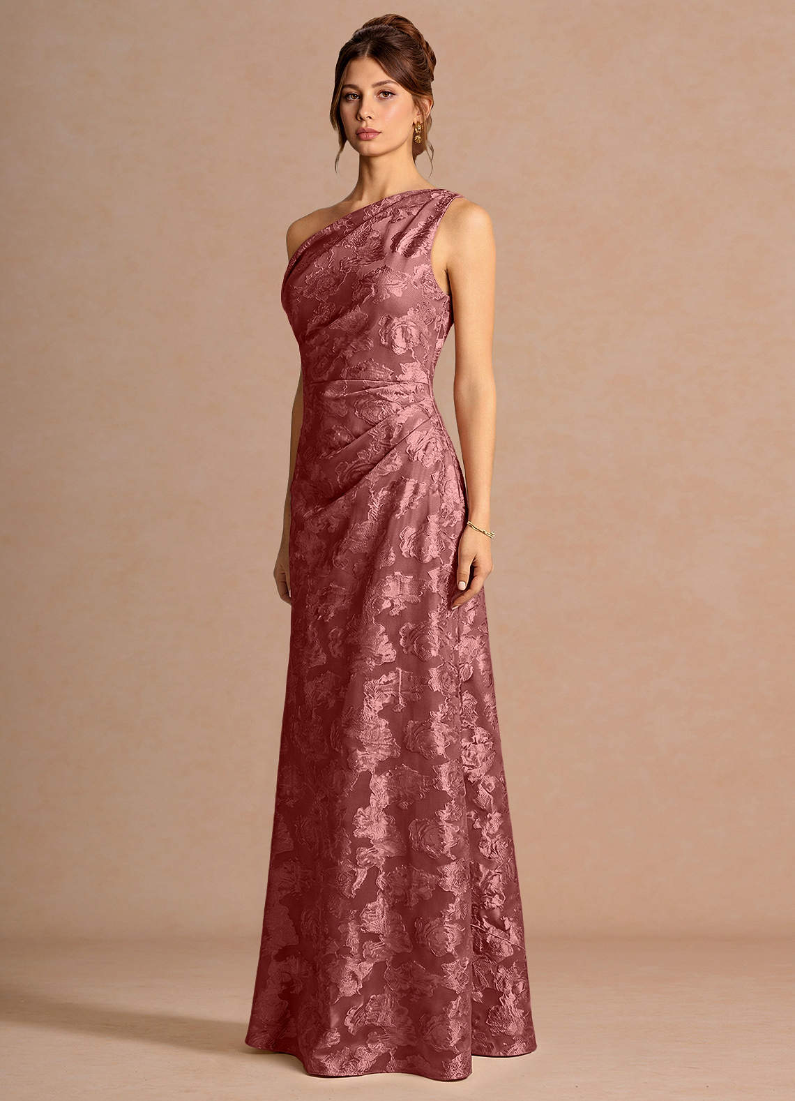 Kismet Mermaid One-Shoulder Fil Coupé Wedding Guest Dress in Vintage Rose