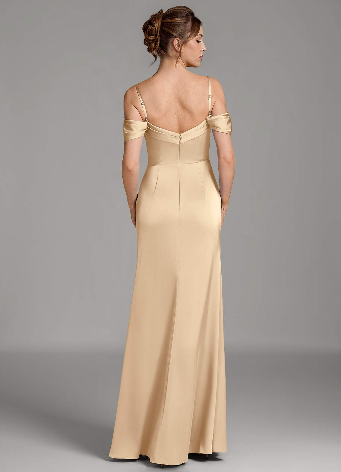 Wyatt Mermaid Off-the-Shoulder Stretch Satin Bridesmaid Dress in Champagne