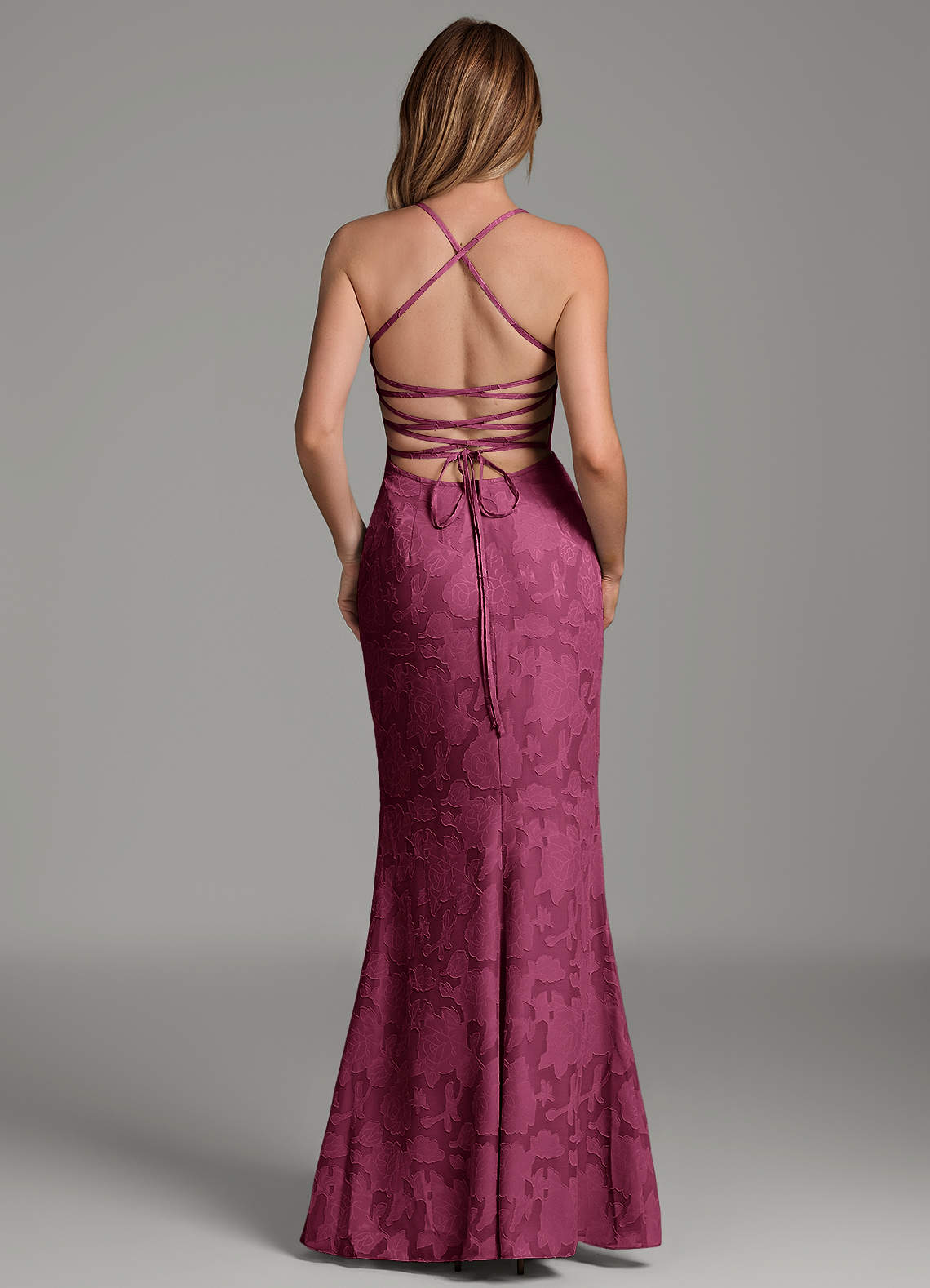 Dara Mermaid Sweetheart Floral Burnout Bridesmaid Dress in Mulberry