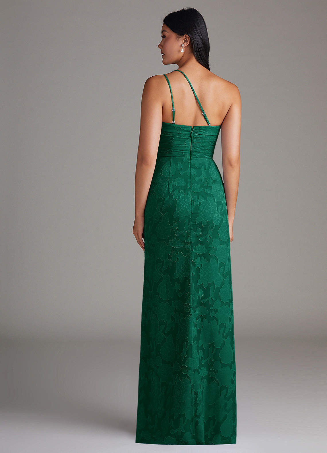 Eren Sheath One-Shoulder Floral Burnout Bridesmaid Dress in Emerald