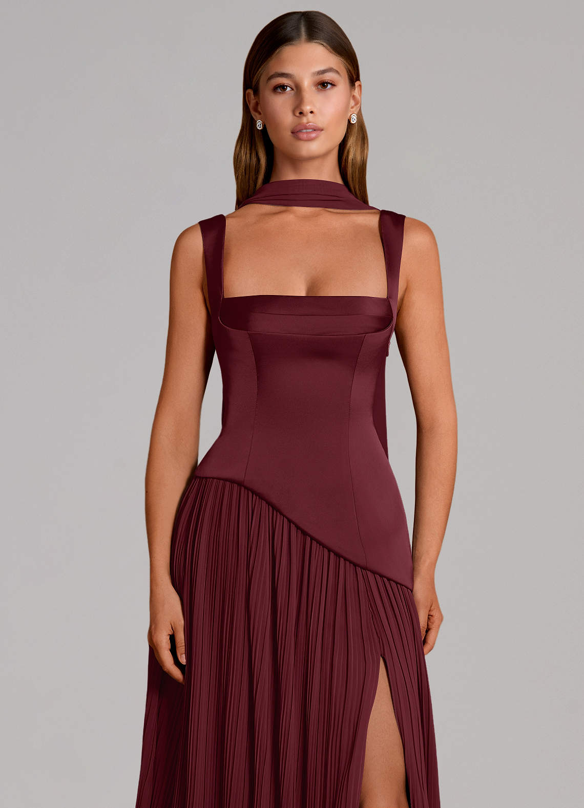 Stephanie A-Line Square-Neck Stretch Satin and Chiffon Bridesmaid Dress