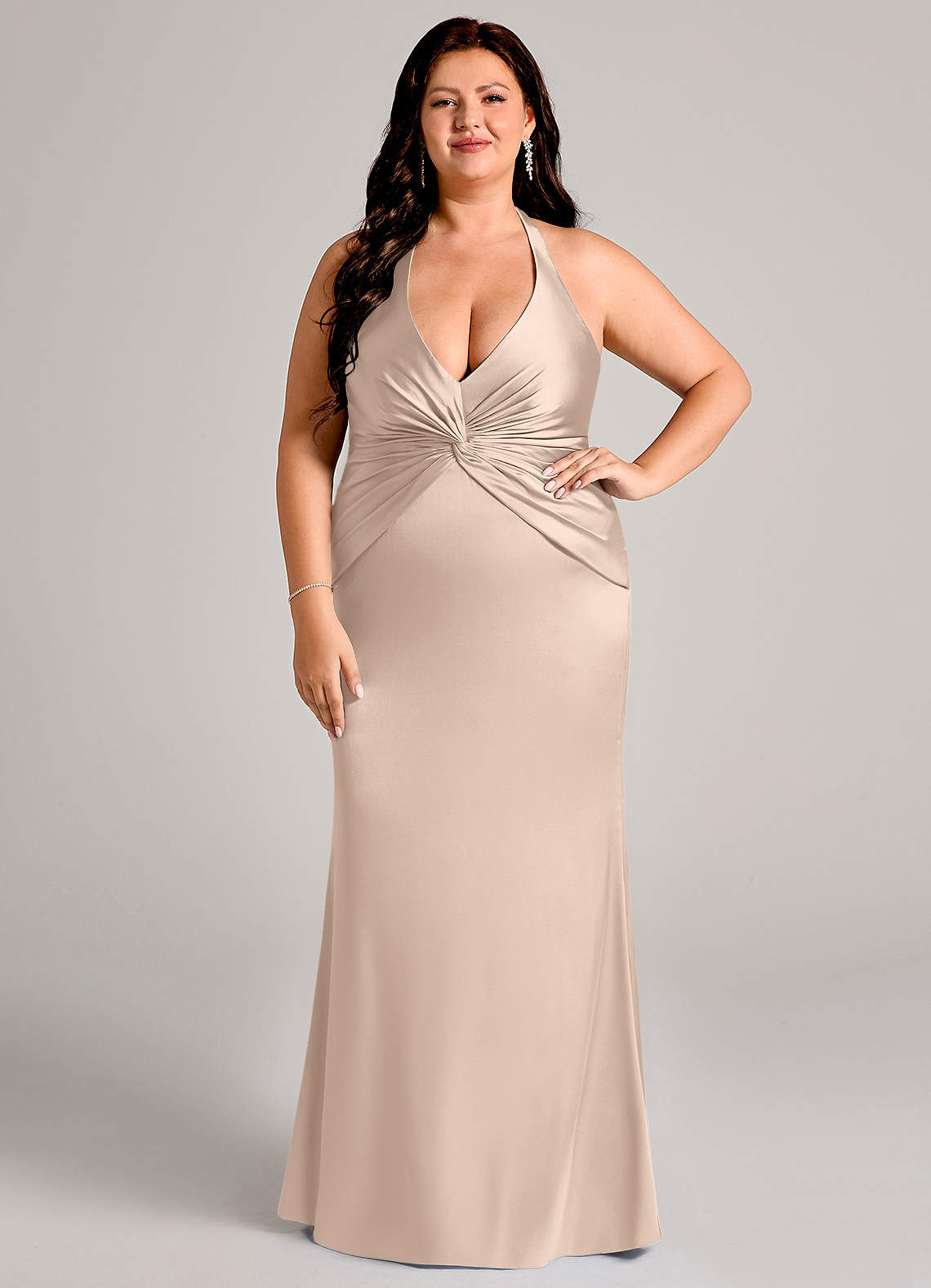 Valerie Mermaid V-Neck Stretch Satin Bridesmaid Dress in English Rose