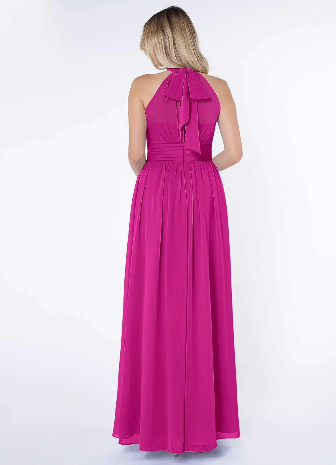 Iman A-Line Halter Chiffon Bridesmaid Dress in Fuchsia
