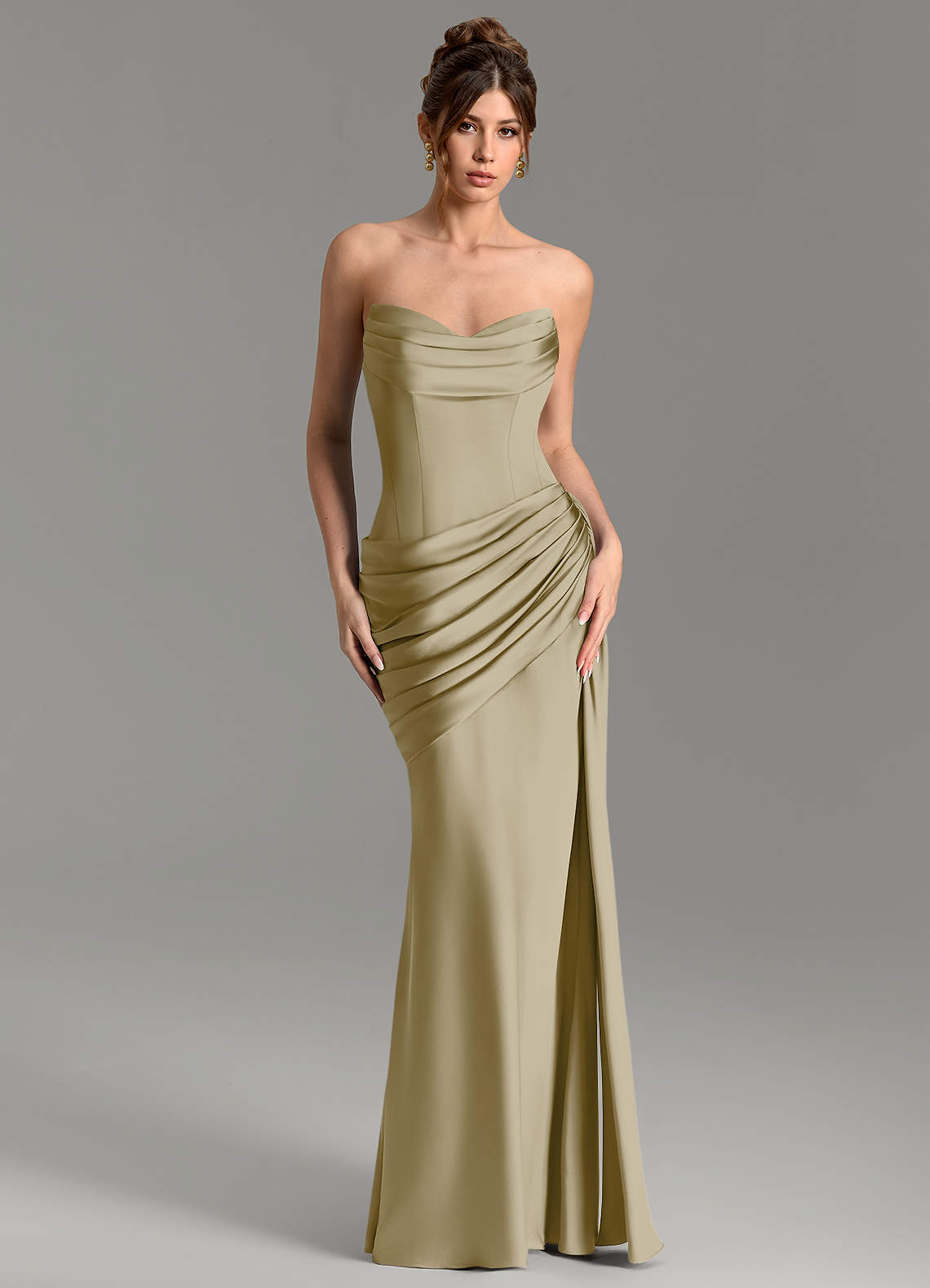 Zorah Mermaid Sweetheart Stretch Satin Bridesmaid Dress in Moss Green