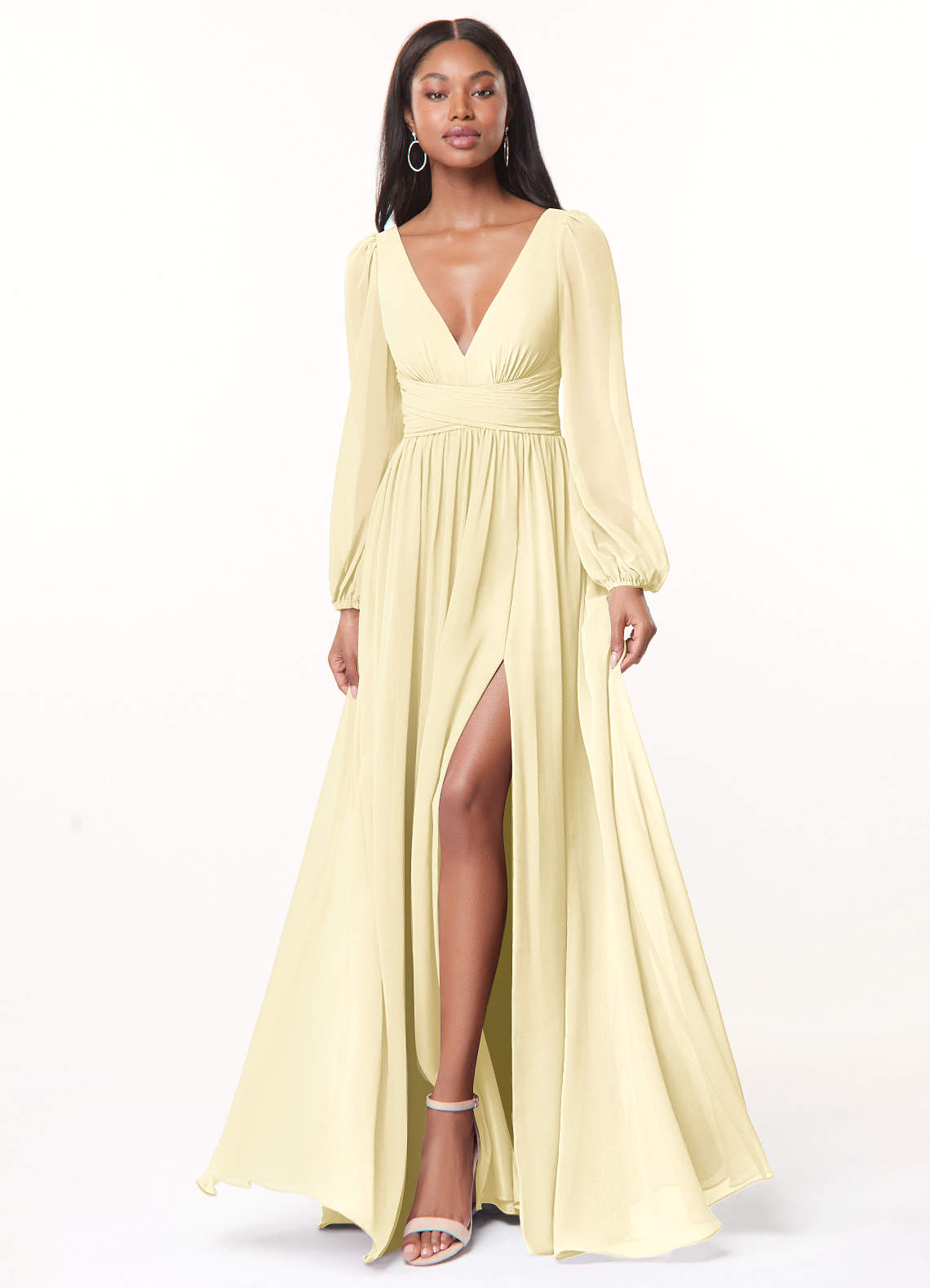Norah A-Line V-Neck Chiffon Bridesmaid Dress in Lemon Sorbet
