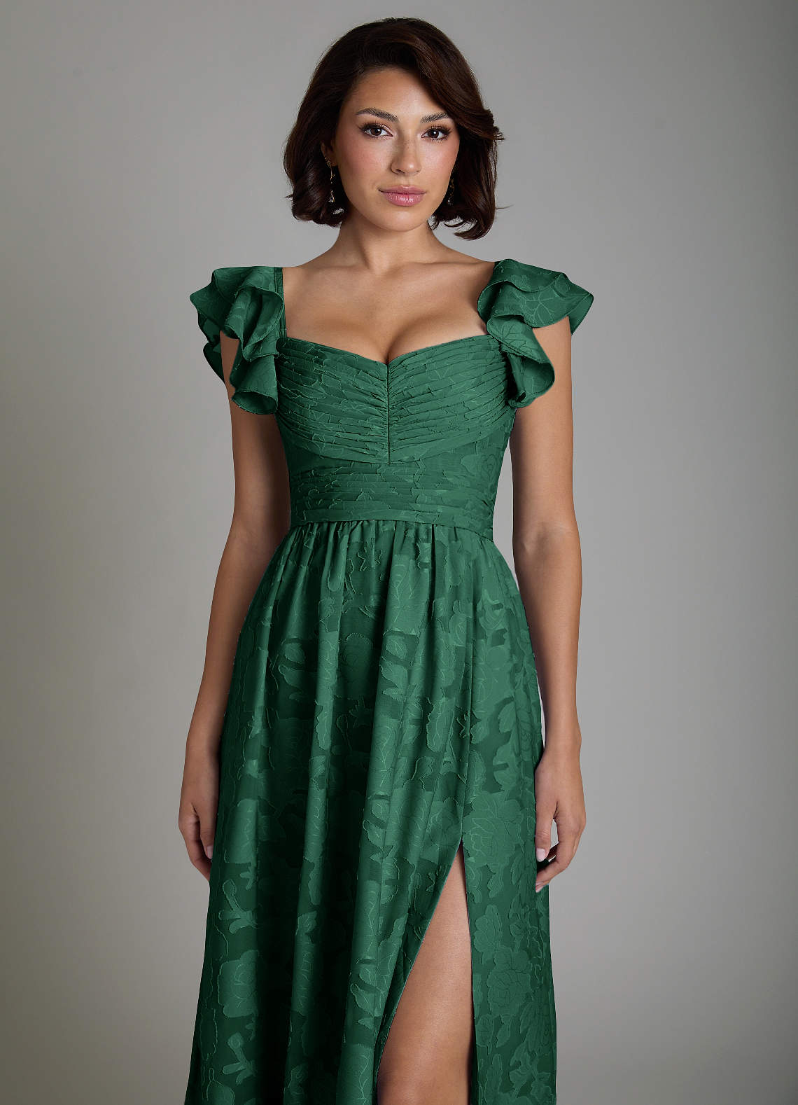 Anaya A-Line V-Neck Floral Burnout Bridesmaid Dress in Dark Green