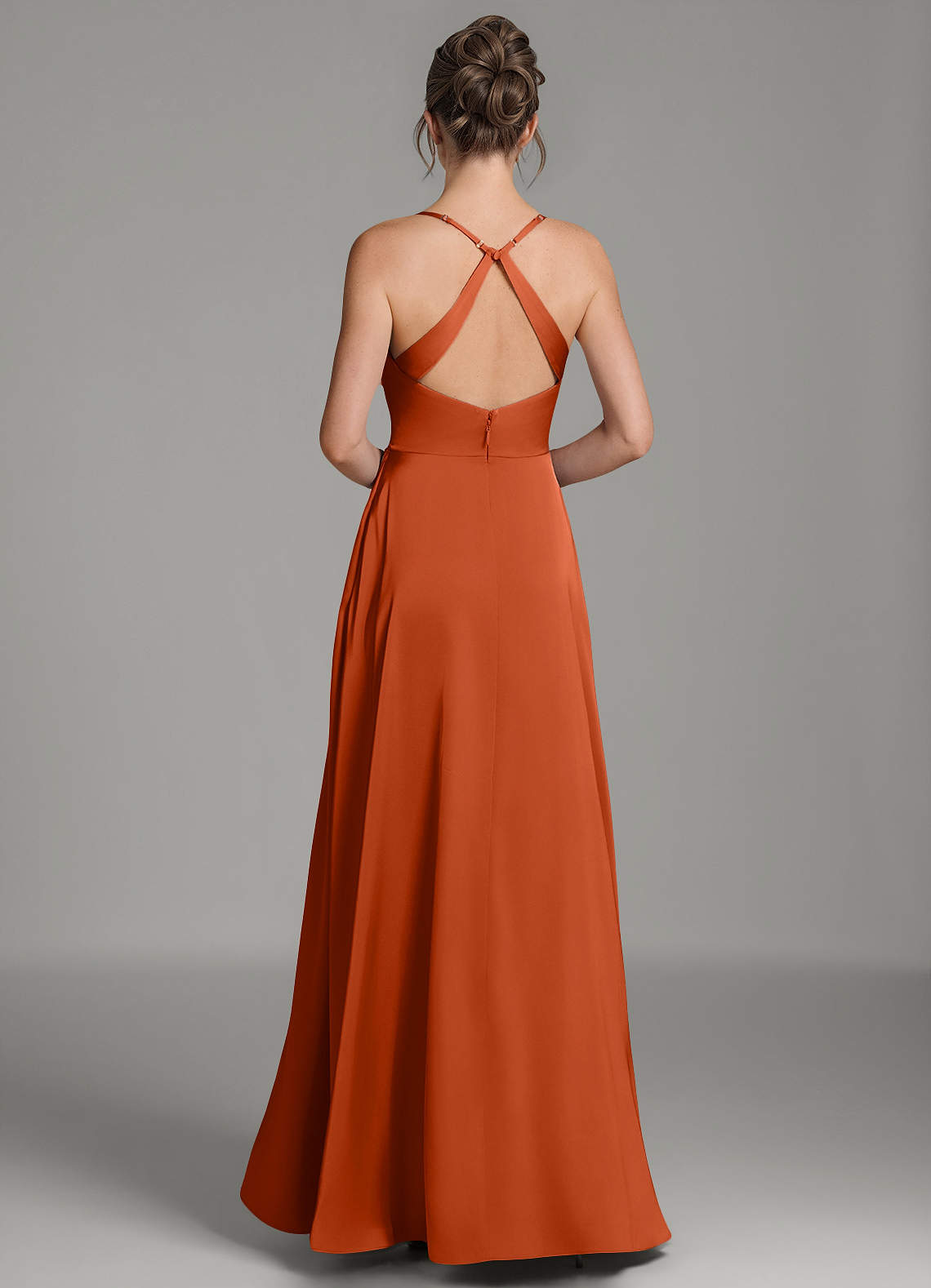 Frankie A-Line Scoop-Neck Stretch Satin Bridesmaid Dress in Paprika