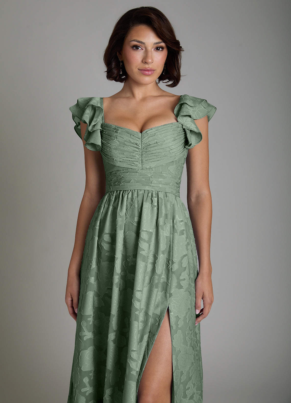 Anaya A-Line V-Neck Floral Burnout Bridesmaid Dress in Matcha