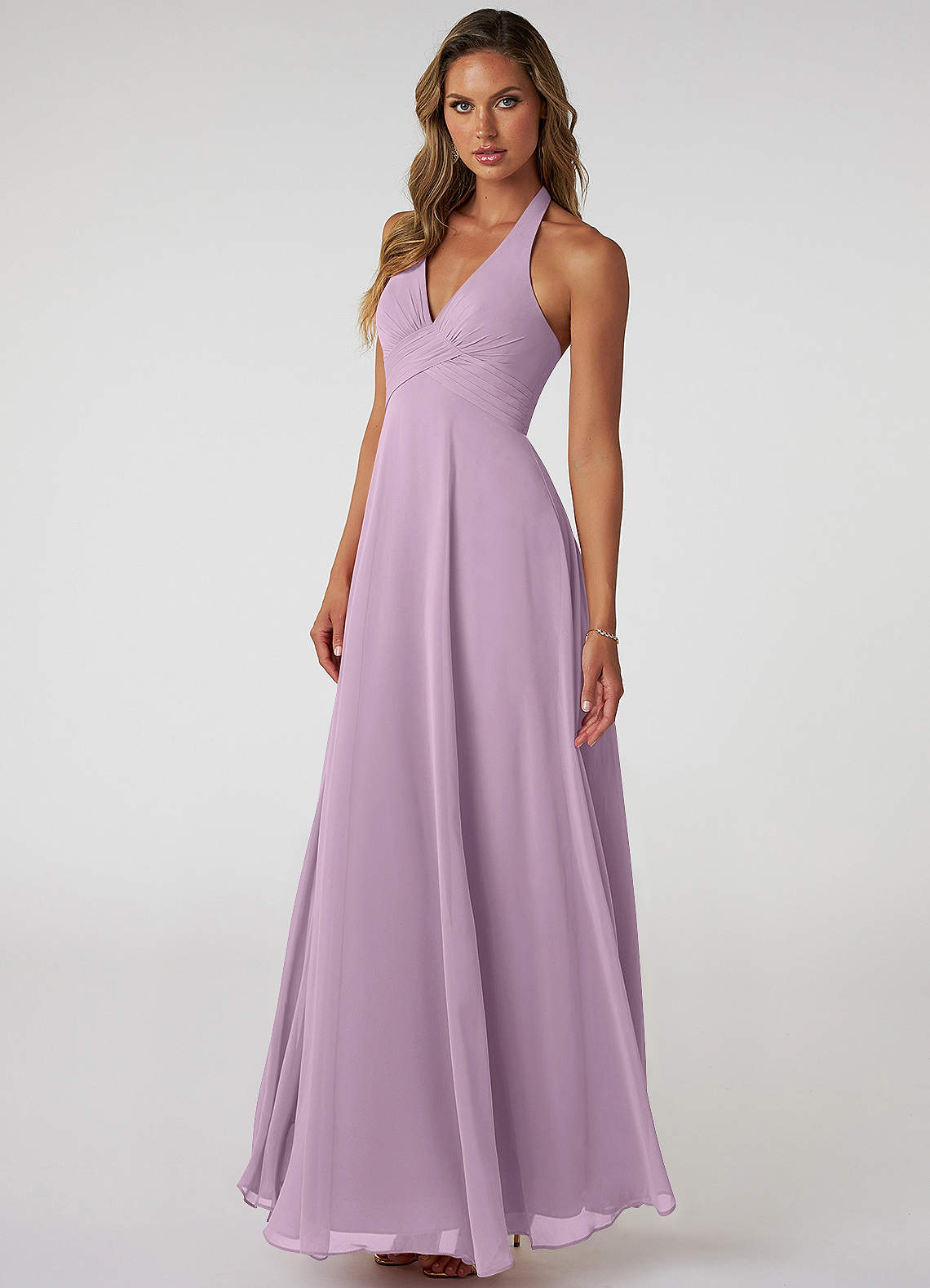 Tessie A-Line V-Neck Chiffon Bridesmaid Dress in Wisteria