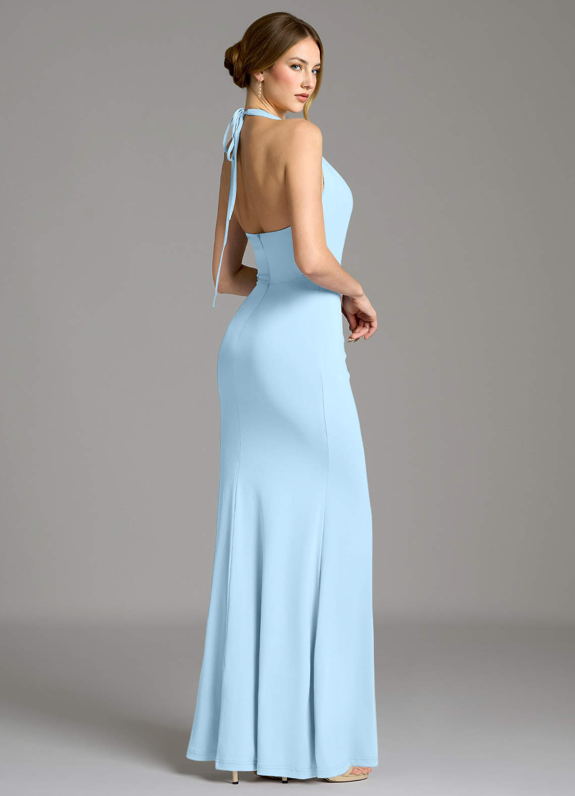 Gwyneth Mermaid Halter Tulle and Stretch Jersey Bridesmaid Dress in Sky Blue