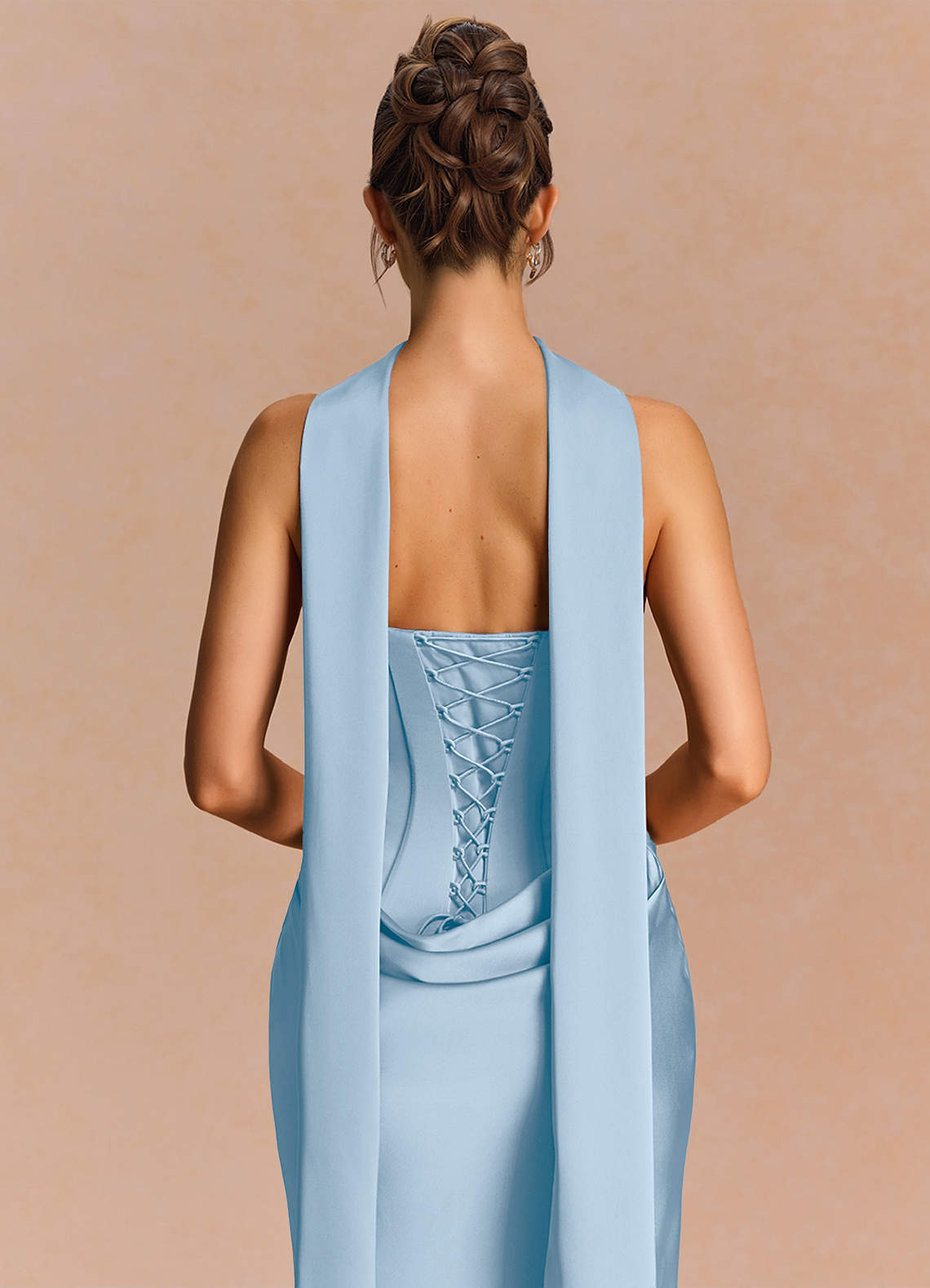 Euphemia Mermaid Strapless Stretch Satin Evening Dress in Haze blue