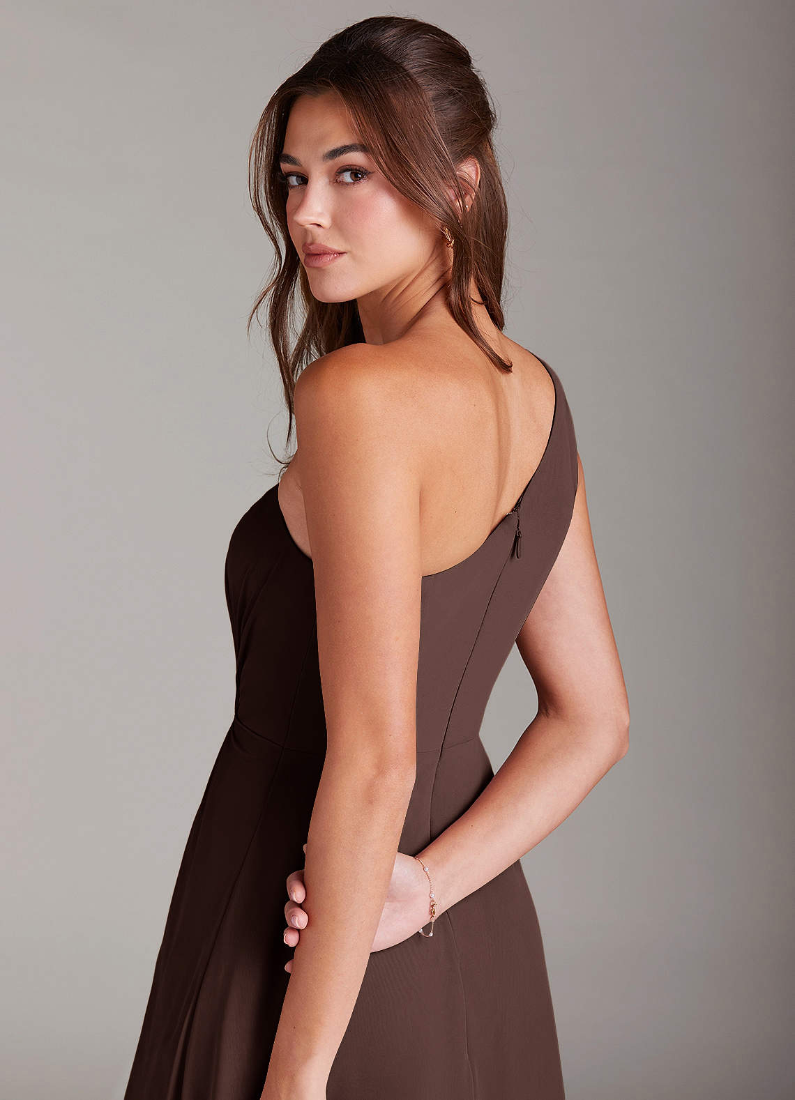 Brooke A-Line One-Shoulder Chiffon Bridesmaid Dress in Ganache