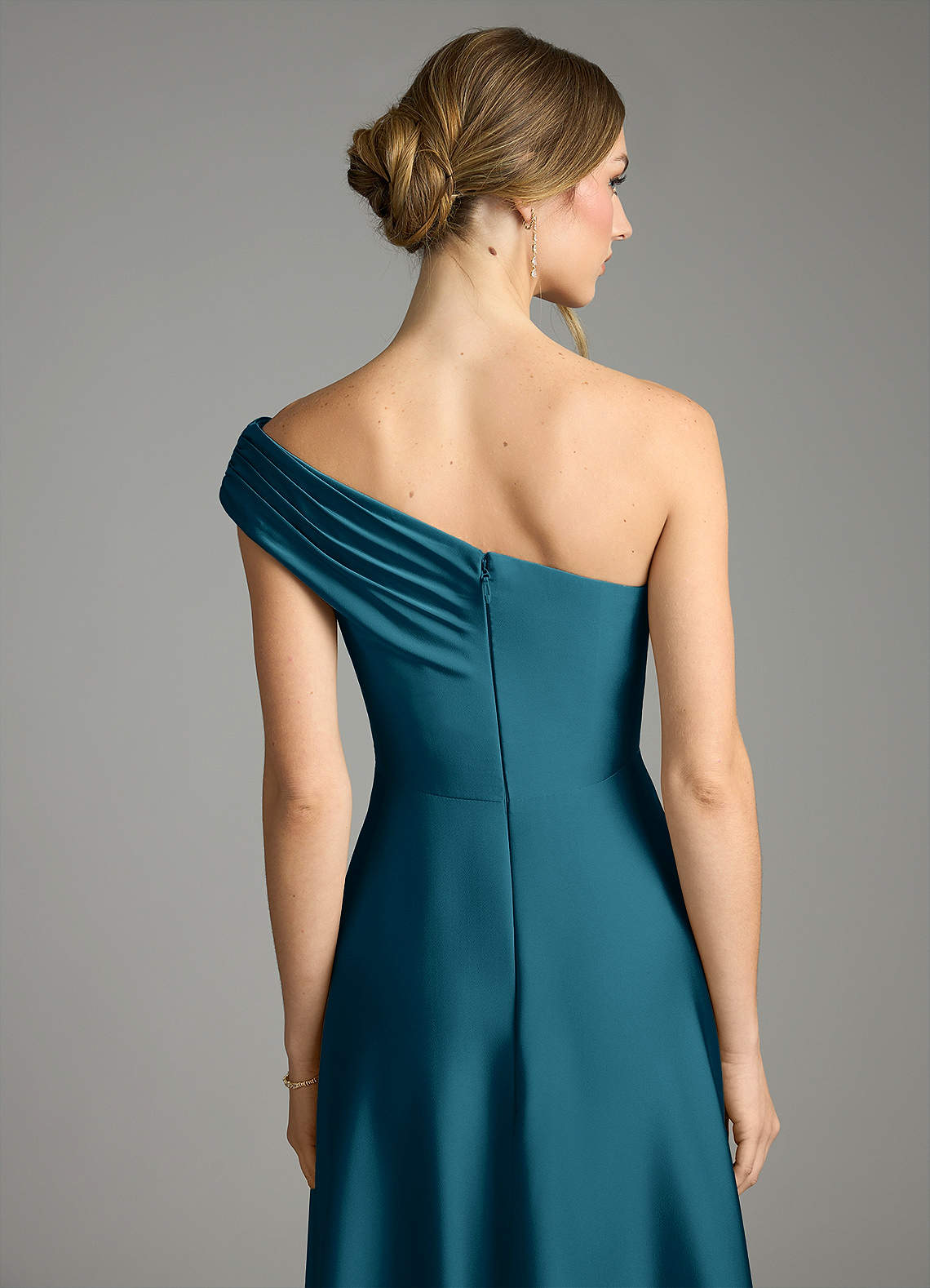 Melanie A-Line One-Shoulder Stretch Satin Bridesmaid Dress in Ink Blue