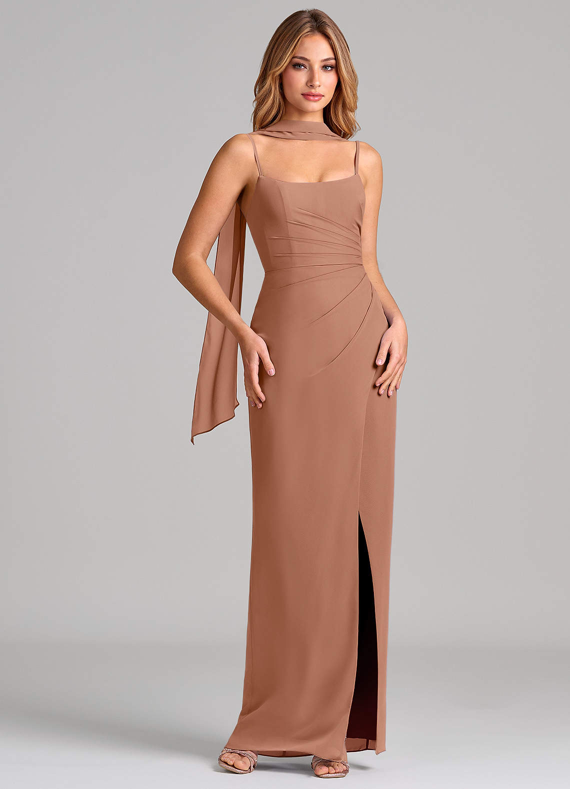 Calandra Sheath Scoop-Neck Chiffon Bridesmaid Dress in Bronzer