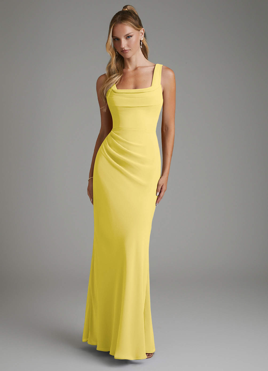 Asa Sheath Square-Neck Chiffon Bridesmaid Dress in Canary